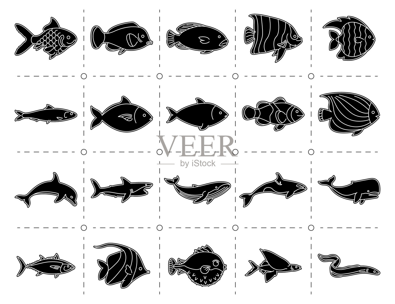 一组鱼类图标。插画图片素材