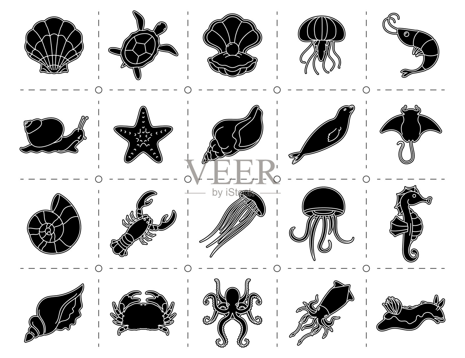 一组鱼类图标。插画图片素材