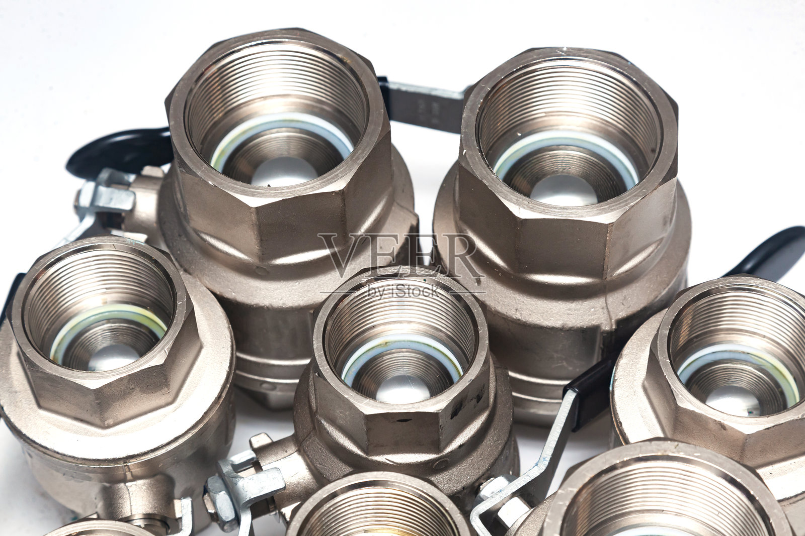 不锈钢球阀特写。照片摄影图片