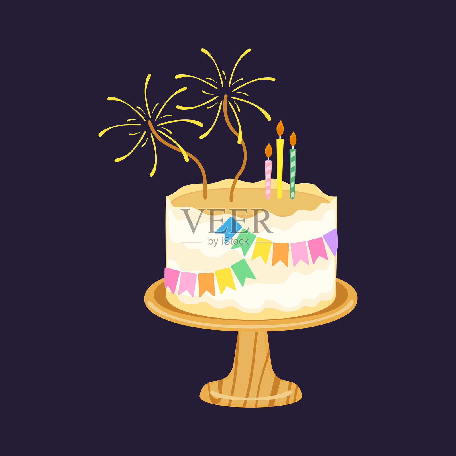 可爱的风格蛋糕切片不同口味的矢量插图集。扁平设计，背景独立。面包店、生日蛋糕、派对、庆祝、节日、快乐的问候矢量图。插画图片素材