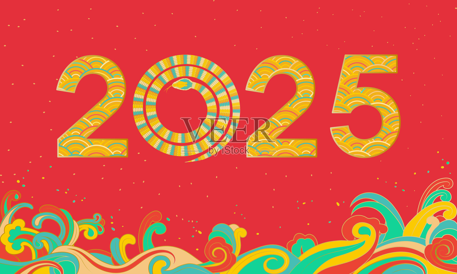 2025年蛇年节日彩色海报背景插画图片素材