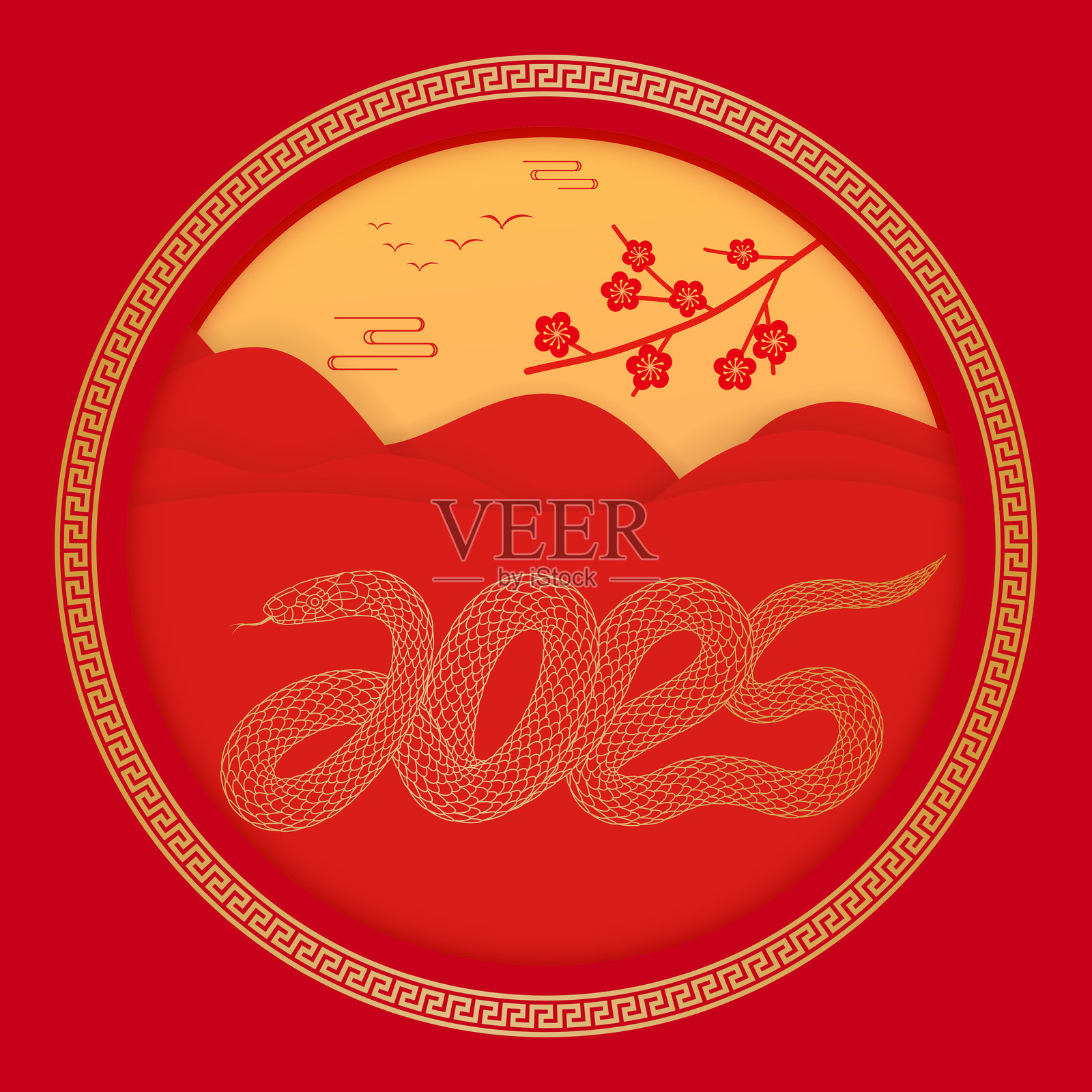 2025年中国蛇年红色封面插画图片素材