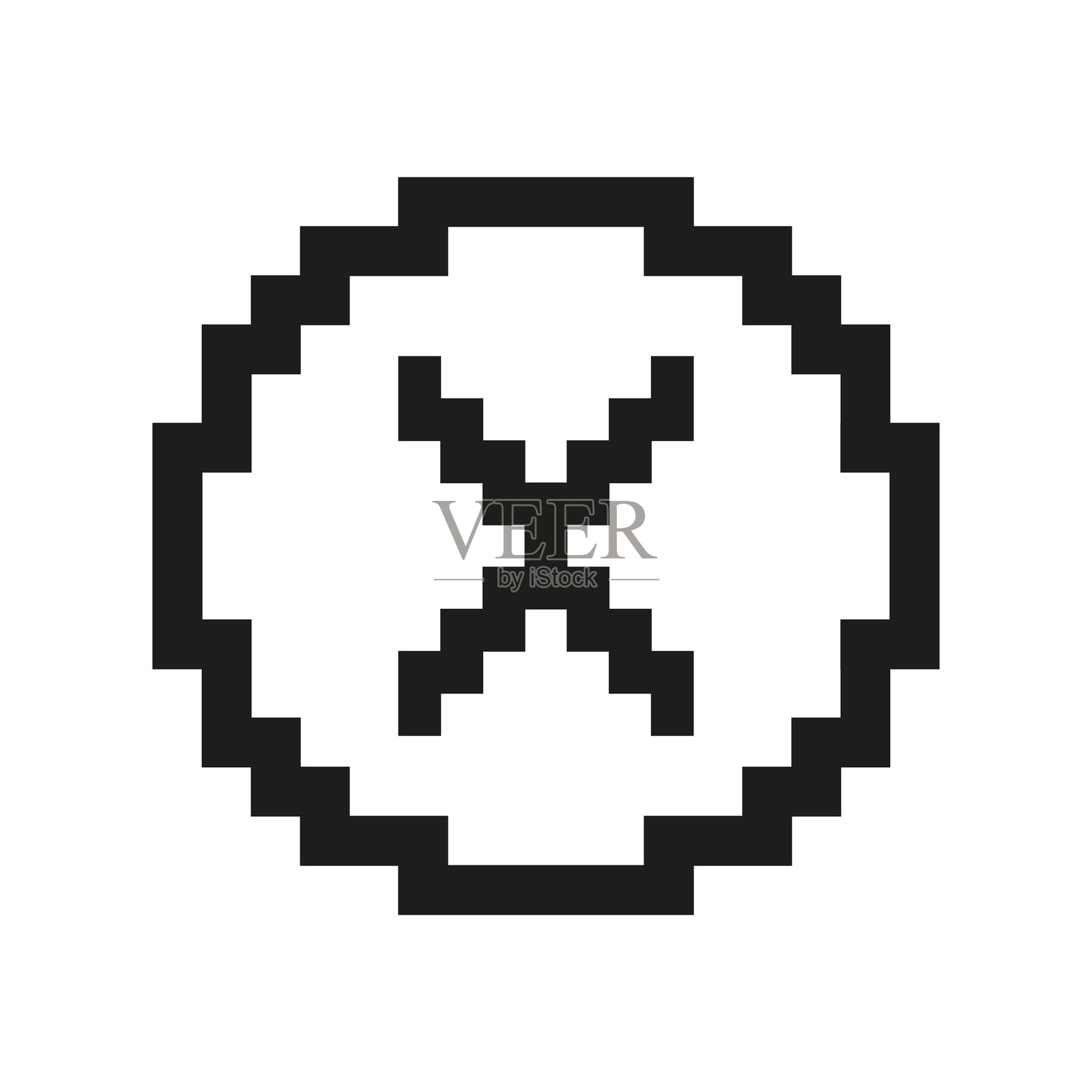 像素艺术圆圈中的十字图标。圆圈内的像素化十字，象征着取消或拒绝。独立的矢量插图。插画图片素材