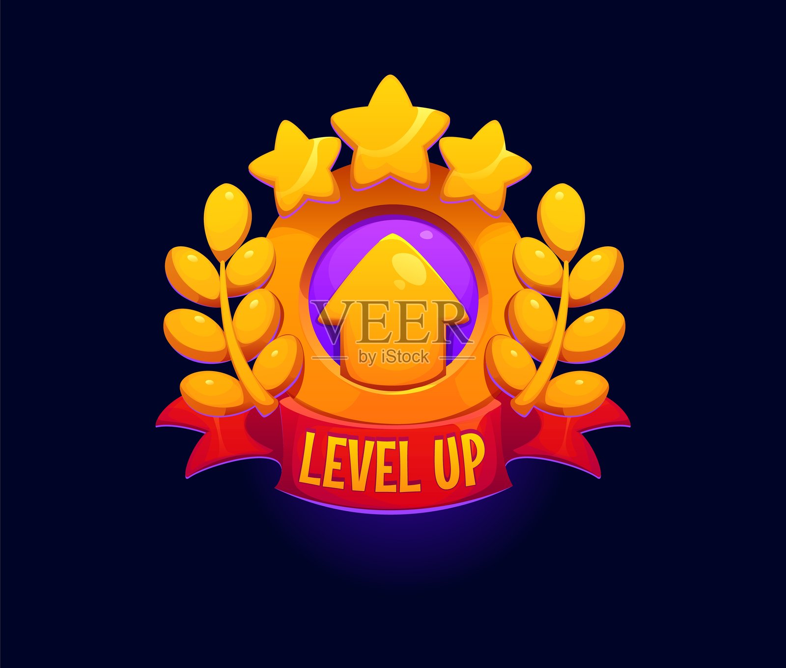 卡通游戏升级图标，黄色向上箭头插画图片素材