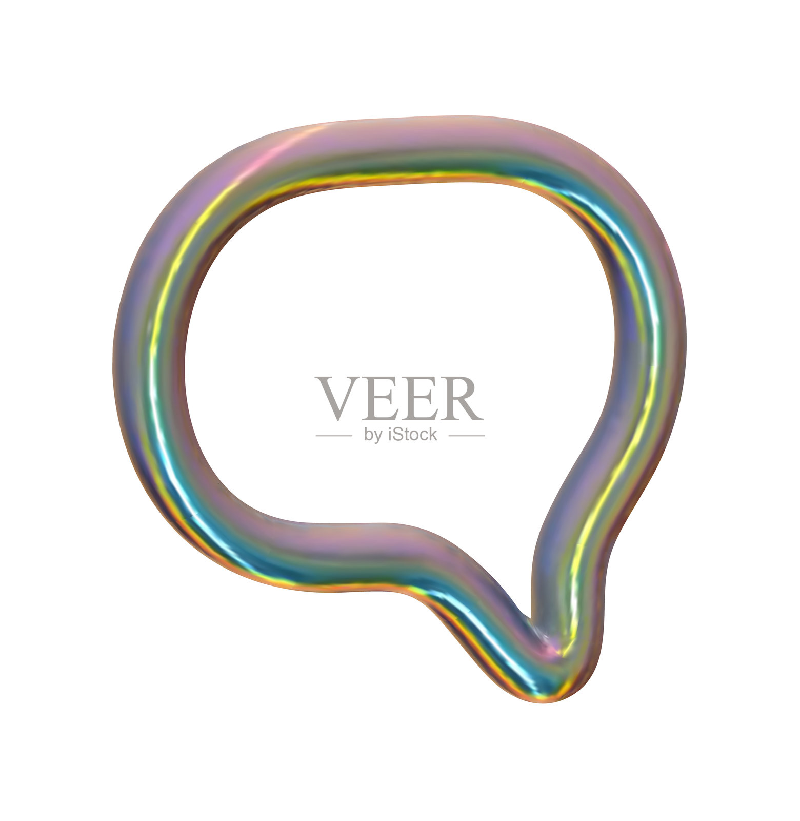 对话气泡。极简聊天对话气泡线条图标，金属全息渐变色。真实的3D设计，独立于白色背景。矢量插图。插画图片素材