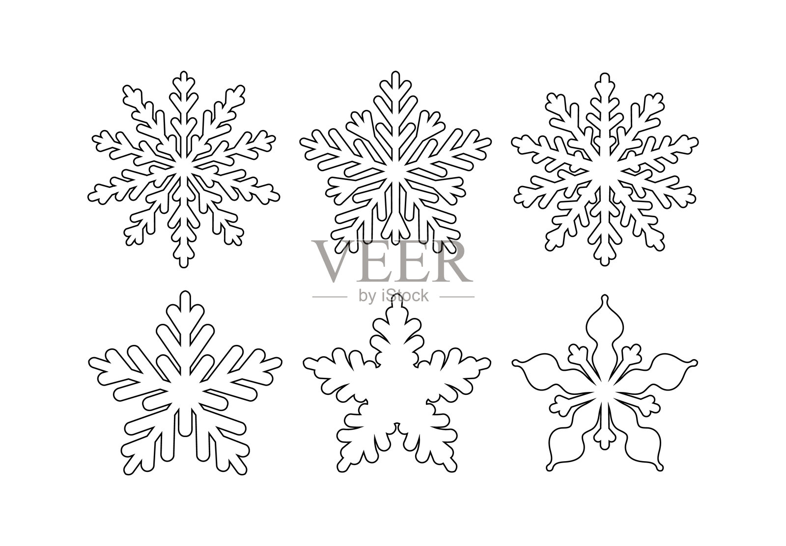 一组线条图标雪花。圣诞节装饰元素的集合。矢量插图插画图片素材