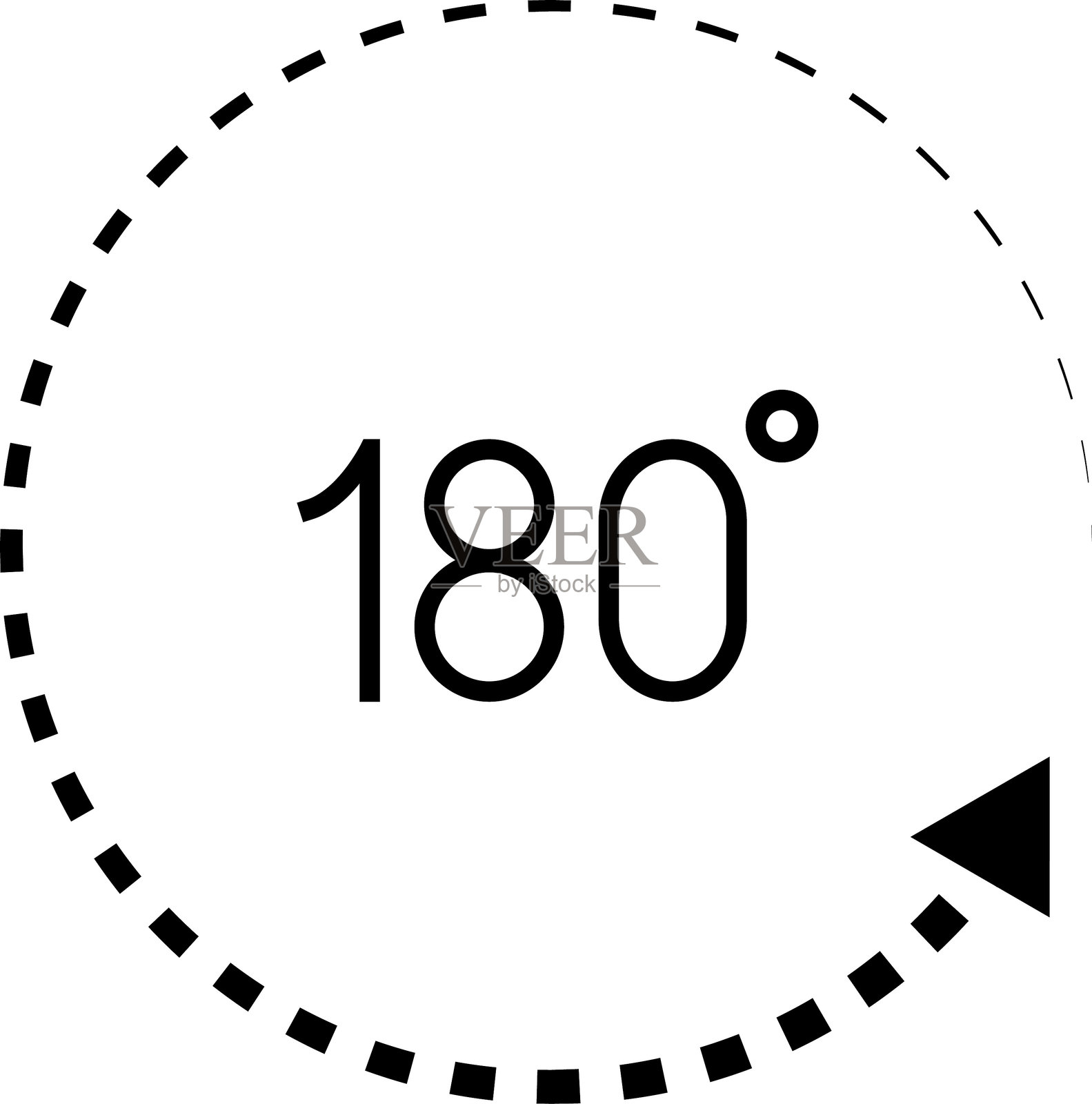 180度矢量图标集。带有箭头旋转到180度的圆形标志。旋转符号，独立于透明背景。矢量插图。插画图片素材