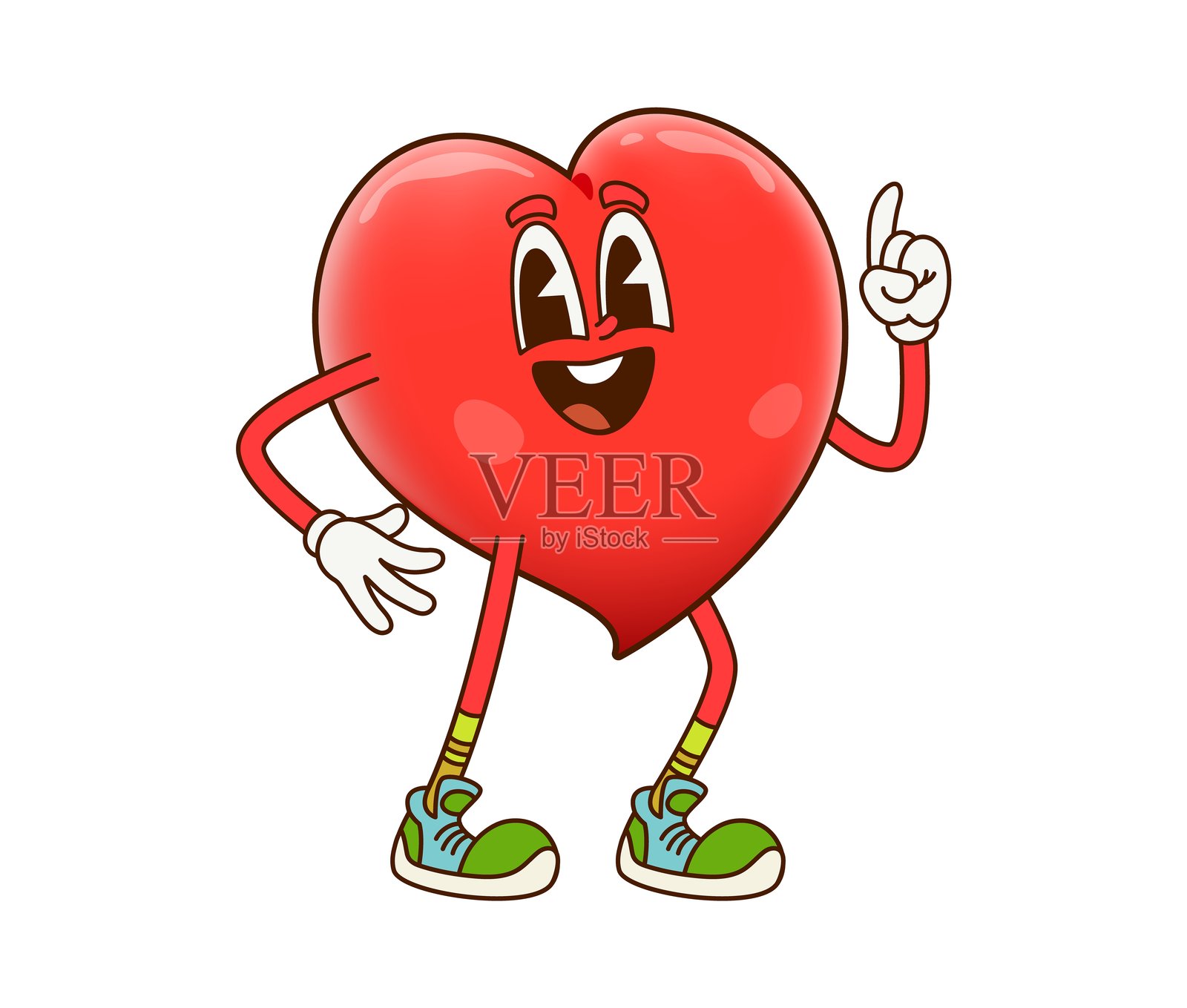 可爱的摇滚心形角色，面带愉快的表情插画图片素材