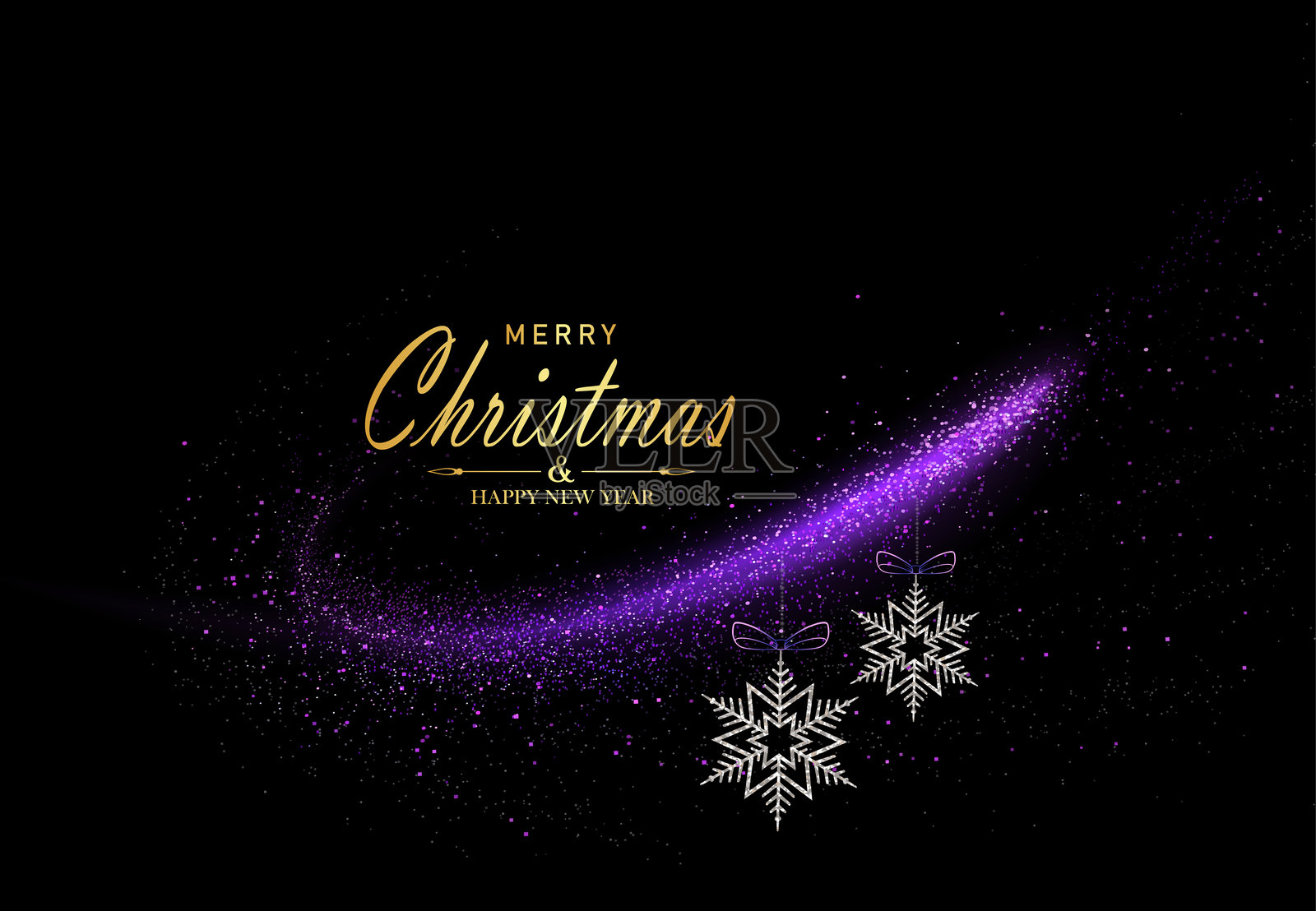 圣诞快乐。孤立元素为紫色渐变，带有抽象雪花。插画图片素材