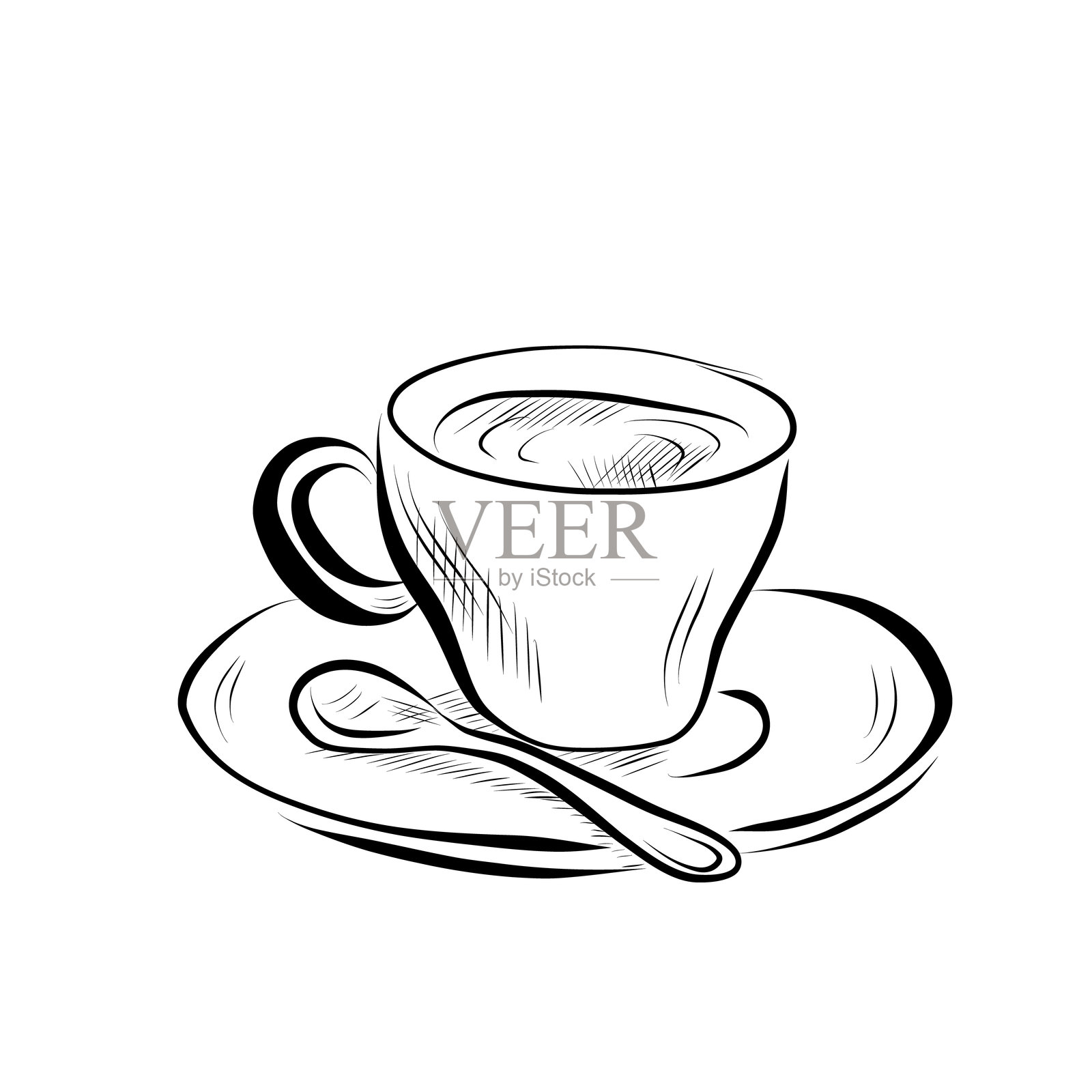 绘制线条。艺术线条杯，装有咖啡、茶、牛奶。矢量图插画图片素材