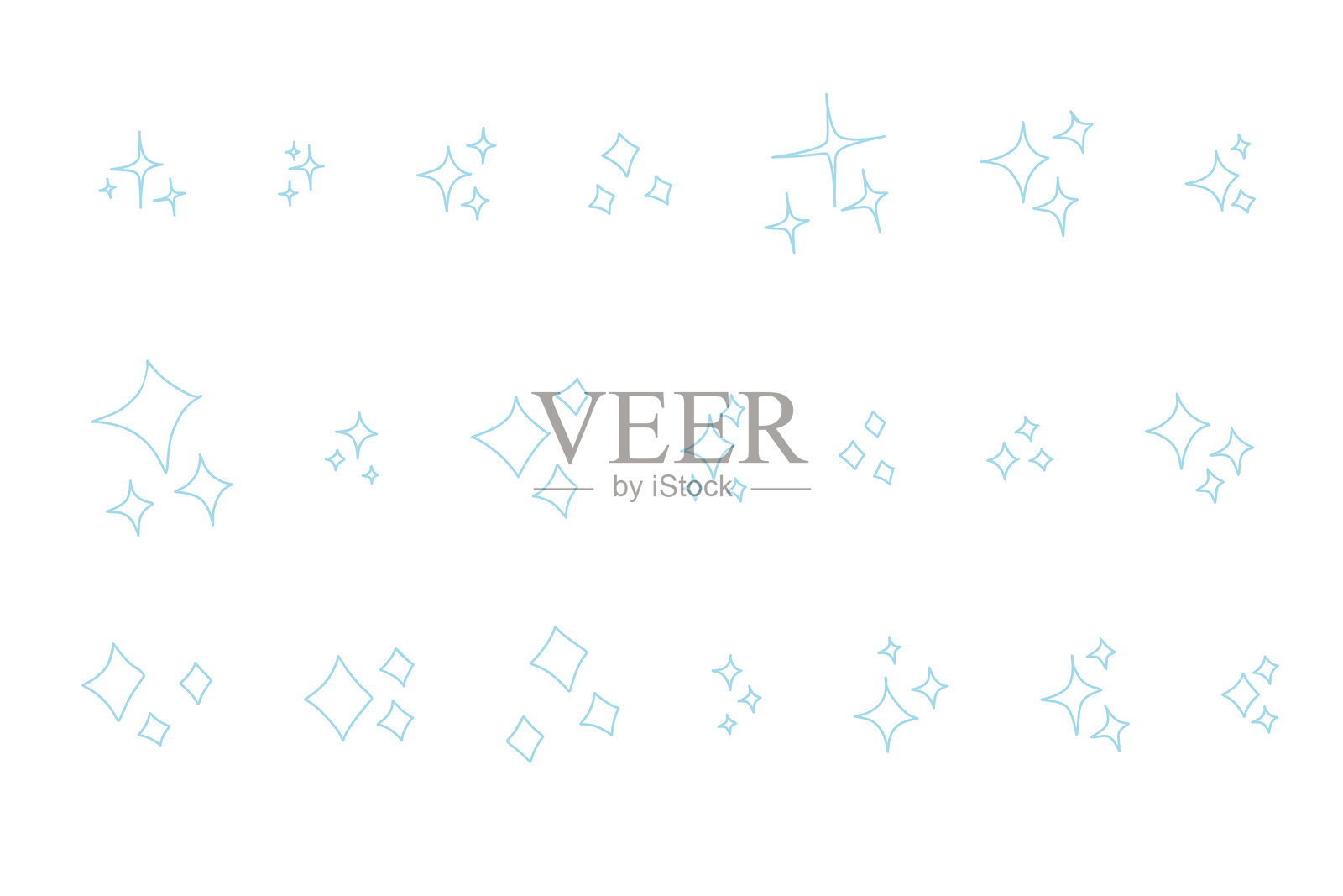 闪烁的星星涂鸦符号。矢量闪耀星星图标集。明亮的烟花，闪亮的光芒，装饰性闪烁。发光效果。库存矢量插图，背景为白色。插画图片素材