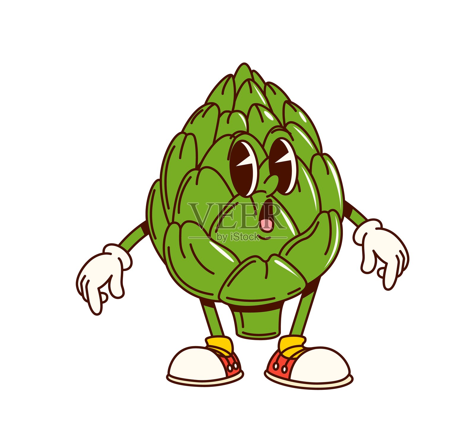 复古卡通角色的时髦朝鲜蓟蔬菜插画图片素材