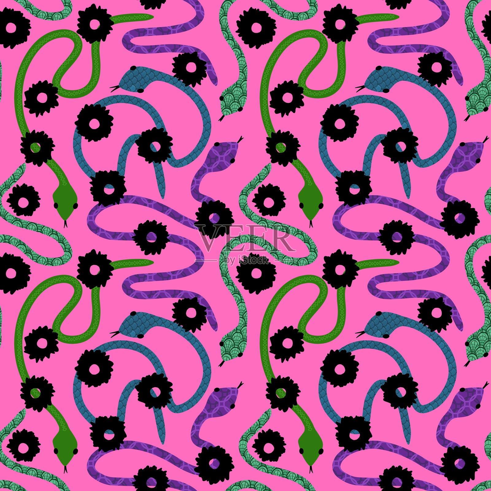 圣诞动物无缝蛇形图案，适用于包装纸和面料照片摄影图片