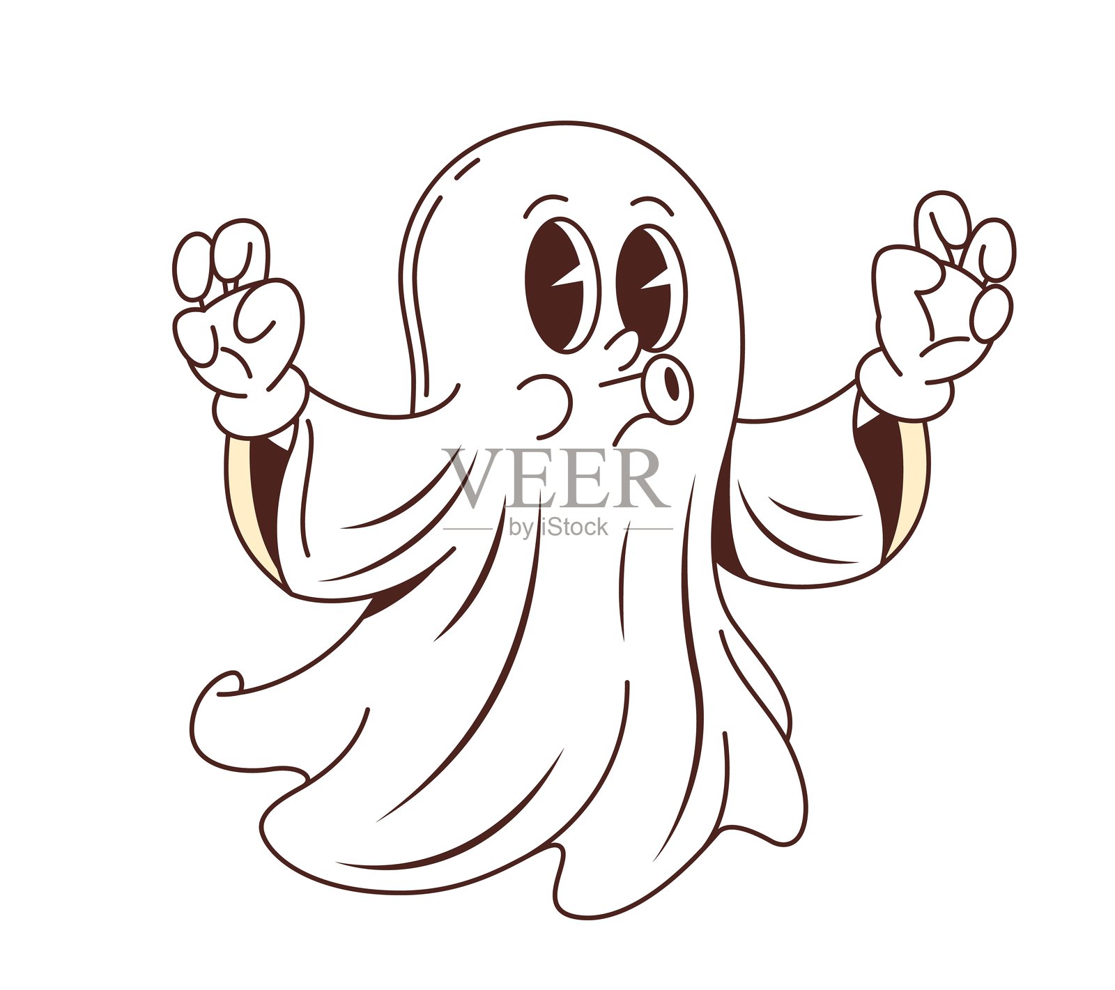 卡通风格的酷炫万圣节鬼魂角色说“哇”插画图片素材