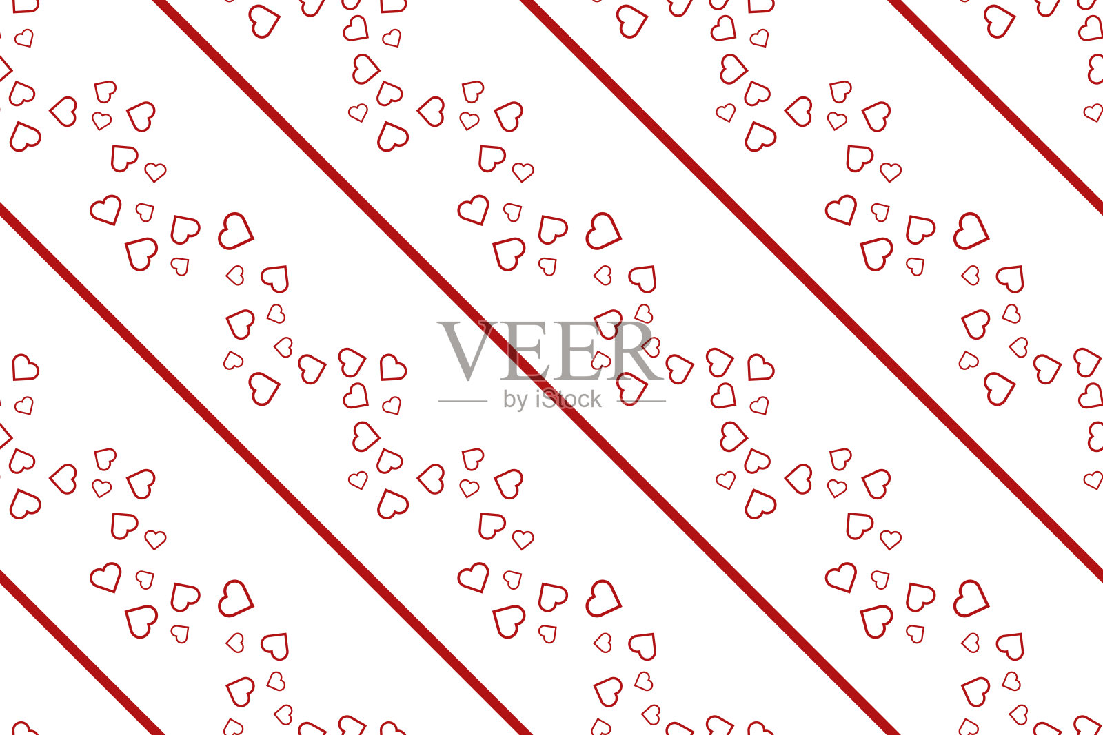 矢量无缝图案，白色背景，斜线，红色心形图案插画图片素材
