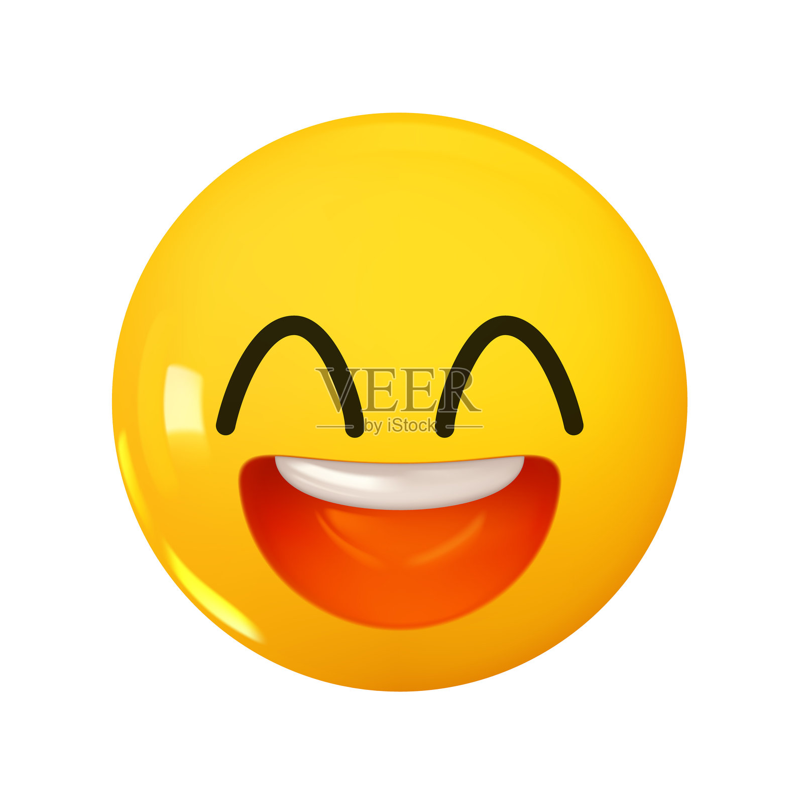 闭眼微笑大笑的表情符号。3D卡通图标。黄色圆形表情符号。矢量插图。插画图片素材