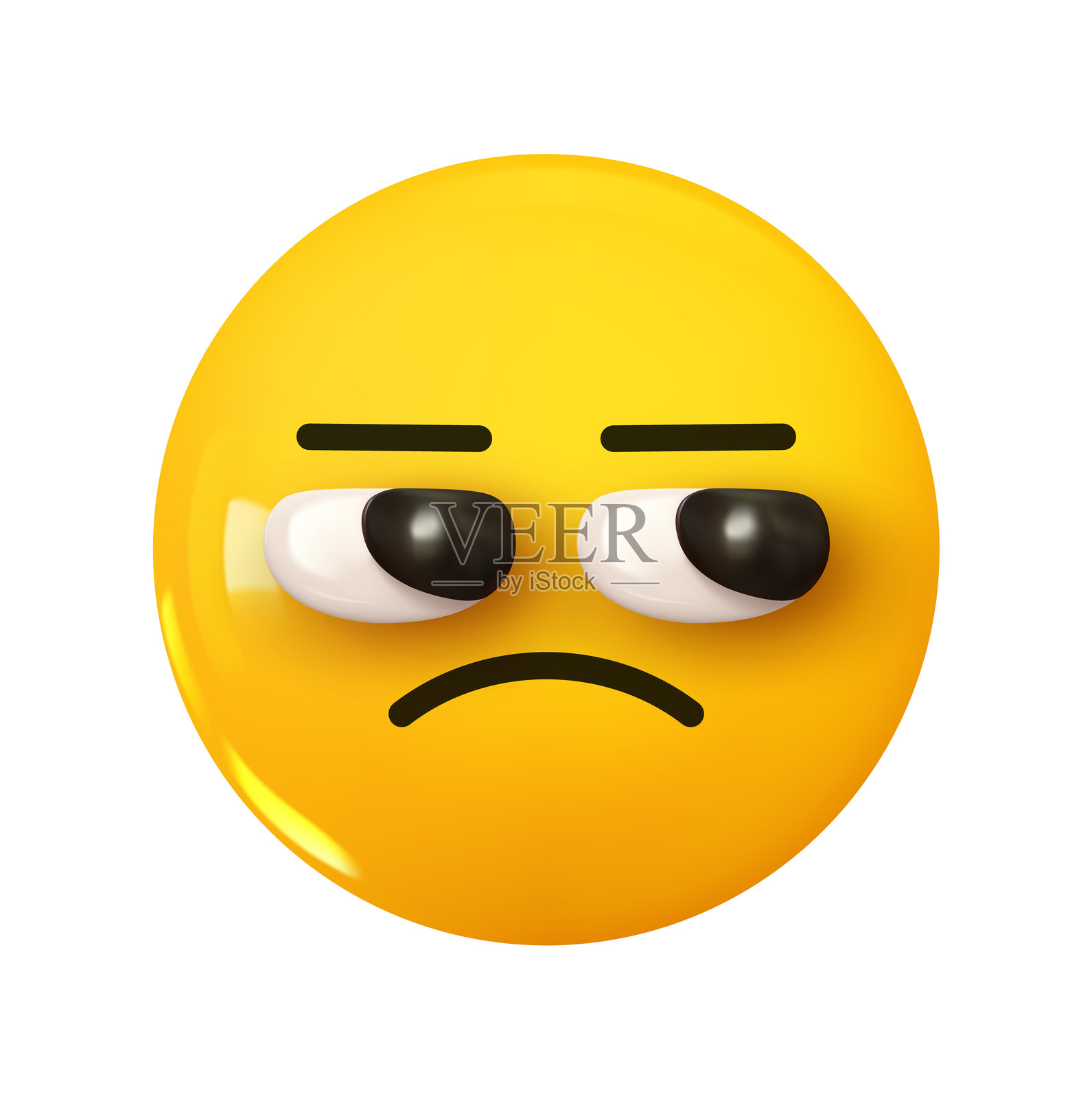 担忧、不满的表情符号。情感3D卡通图标。黄色圆形表情符号。矢量插图。插画图片素材
