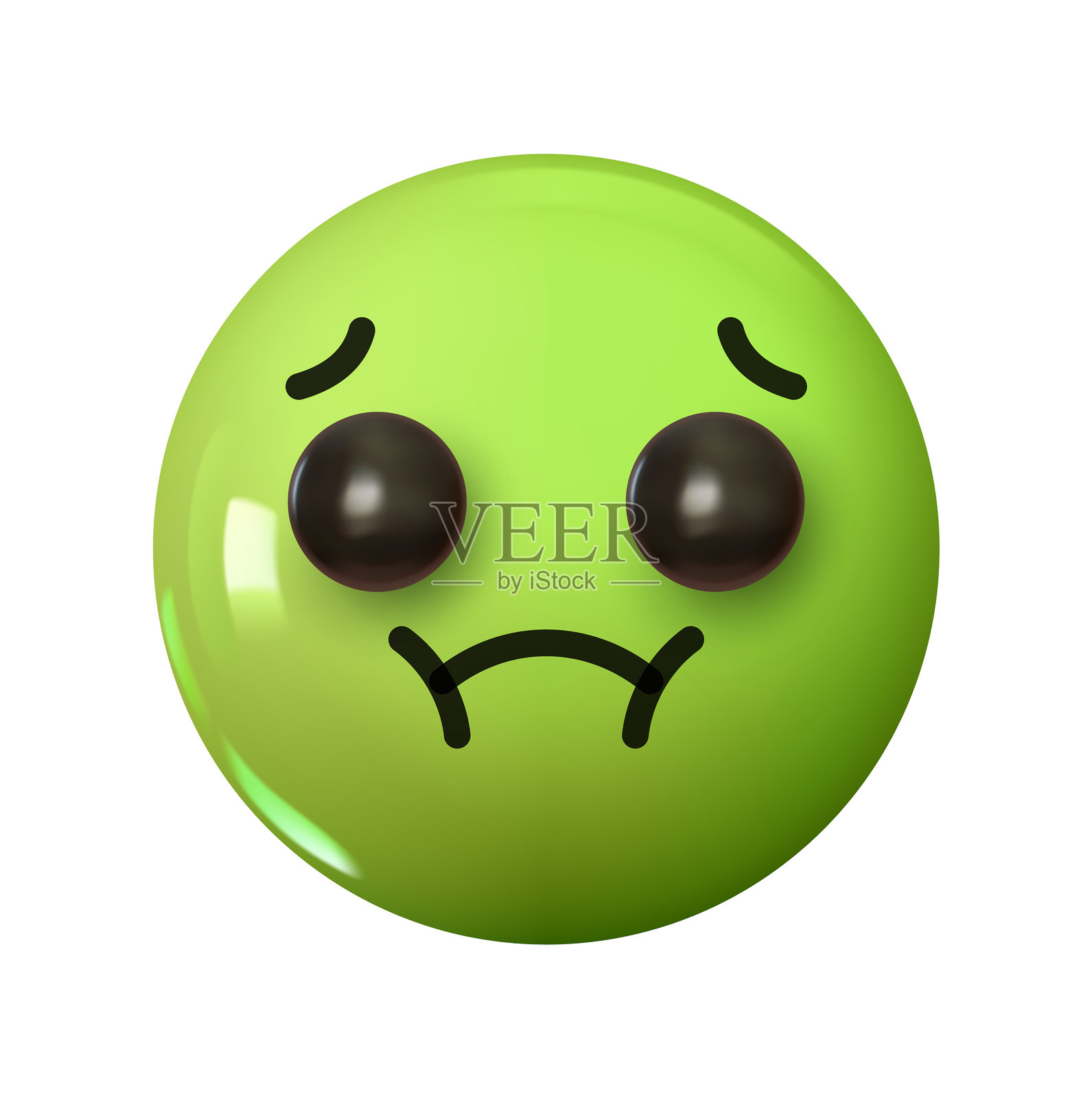恶心的表情符号。情感3D卡通图标。绿色圆形表情符号。矢量插图插画图片素材