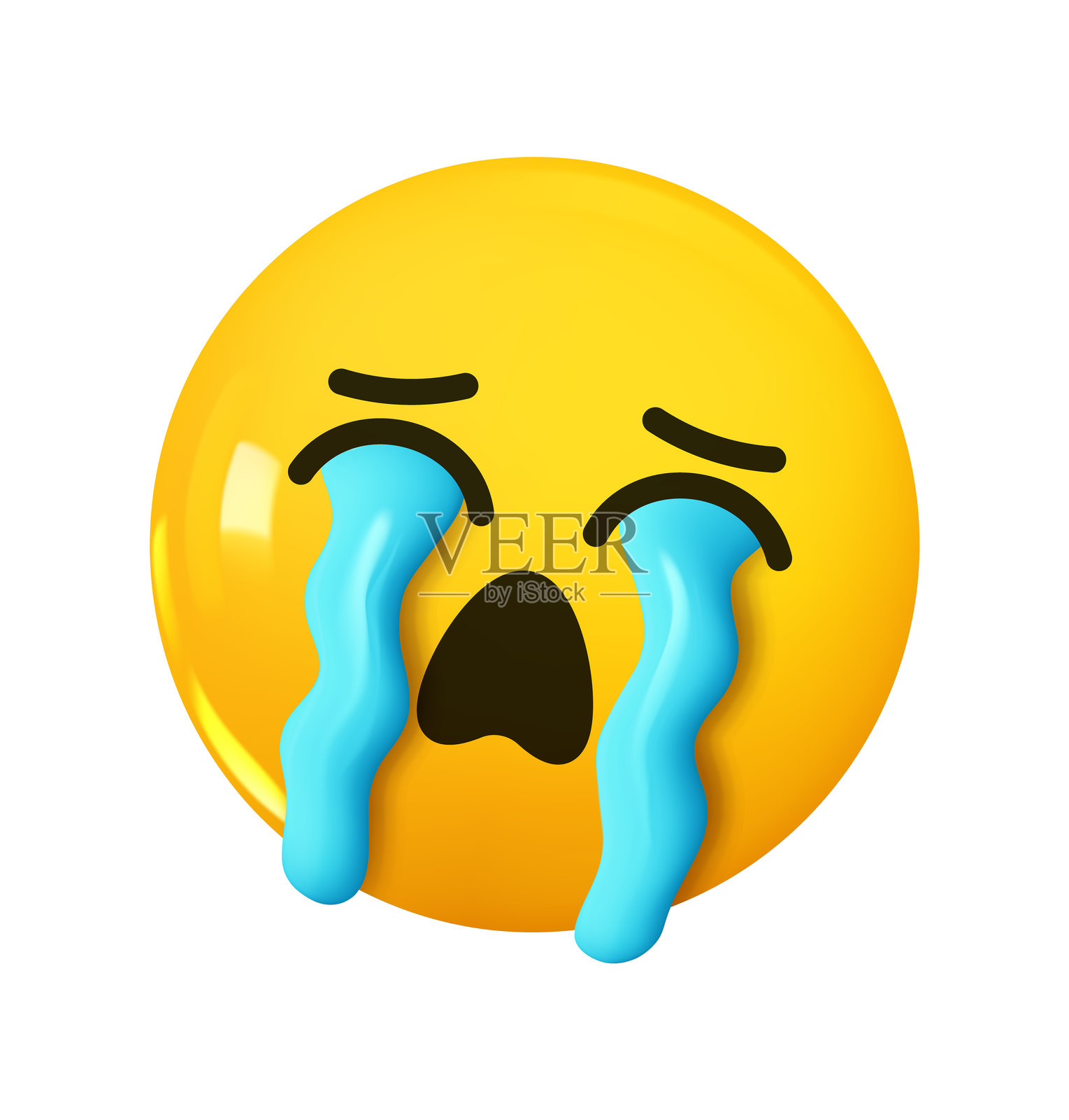 大声哭泣的表情符号。情感3D卡通图标。黄色圆形表情符号。矢量插图插画图片素材