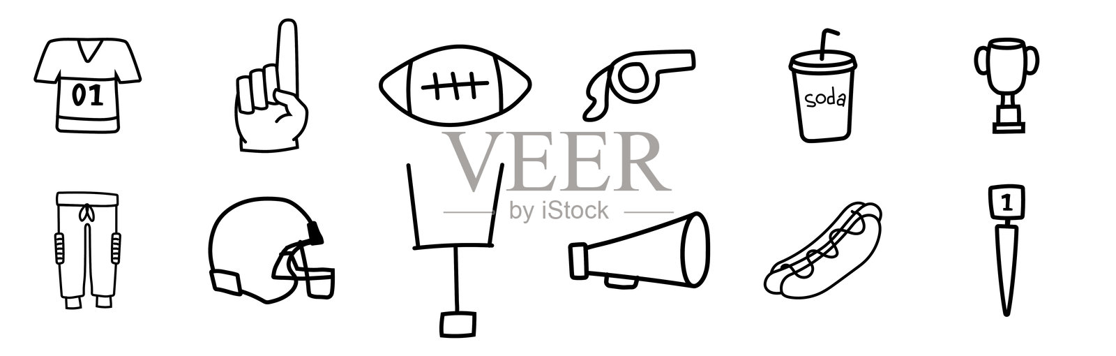 美国足球图标涂鸦手绘风格，粗糙凌乱，可爱的图标插画图片素材