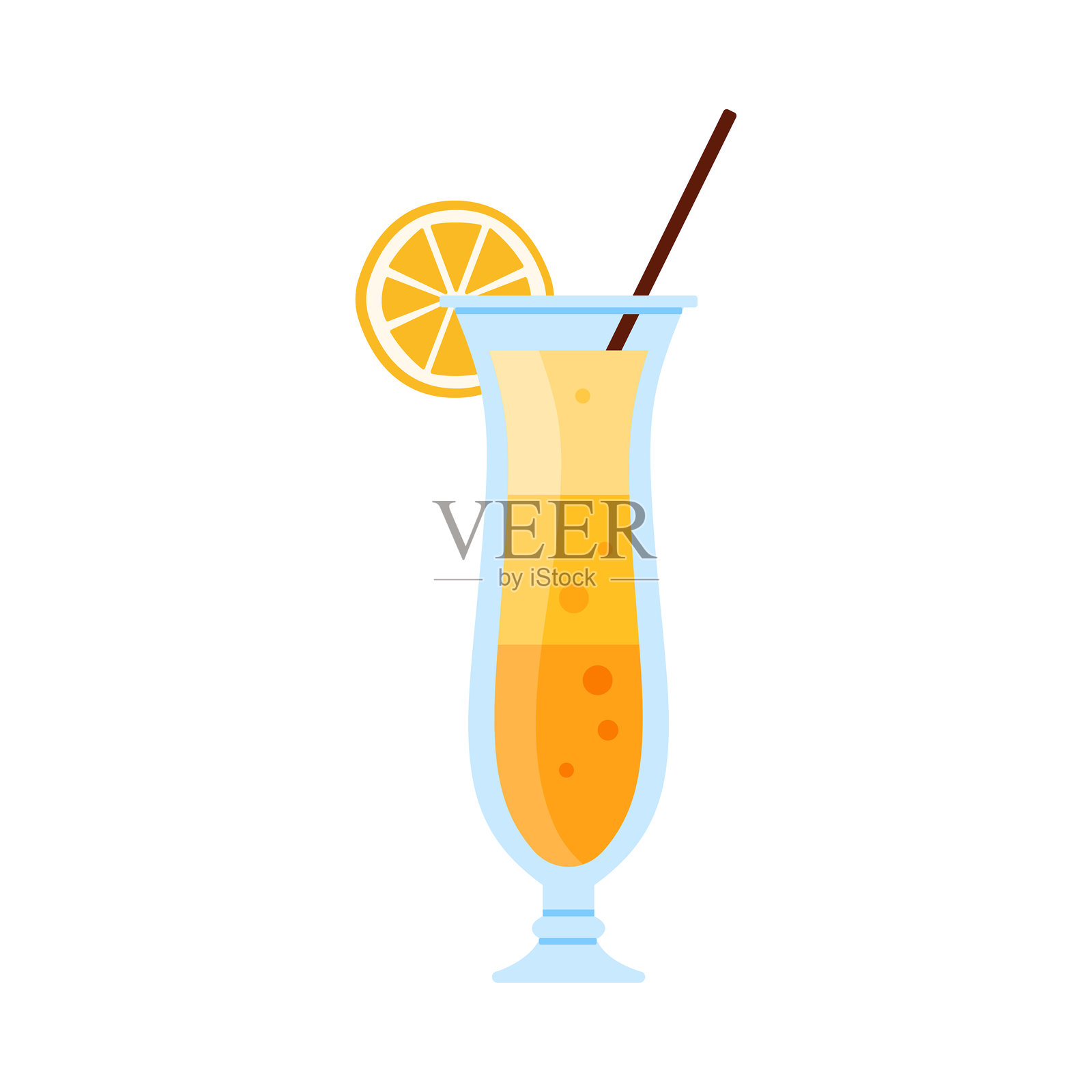 清爽的热带鸡尾酒，配上美味的柠檬片增添风味插画图片素材