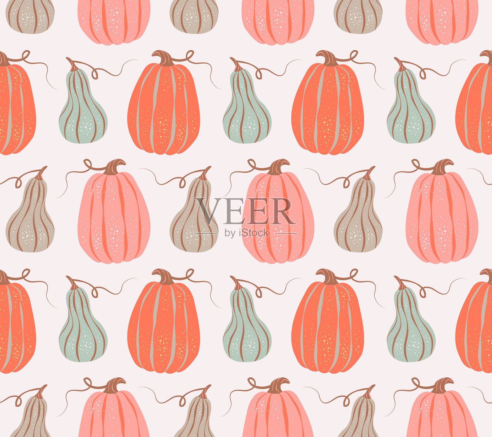 各种多彩南瓜和葫芦的无缝图案。插画图片素材