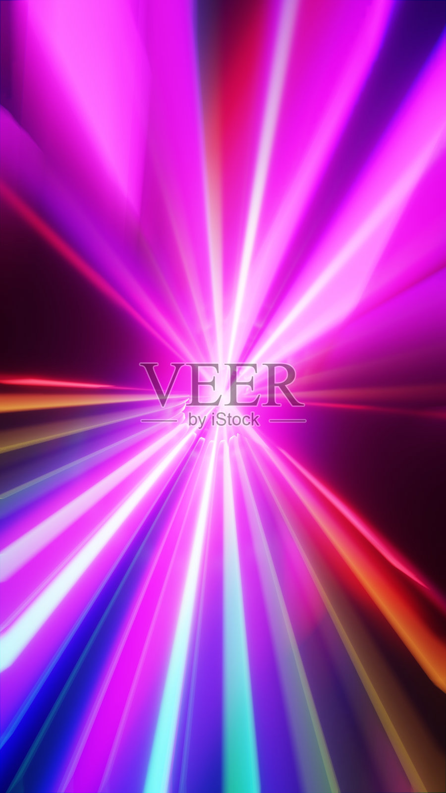 抽象霓虹几何隧道，鲜艳线条在黑色背景上照片摄影图片