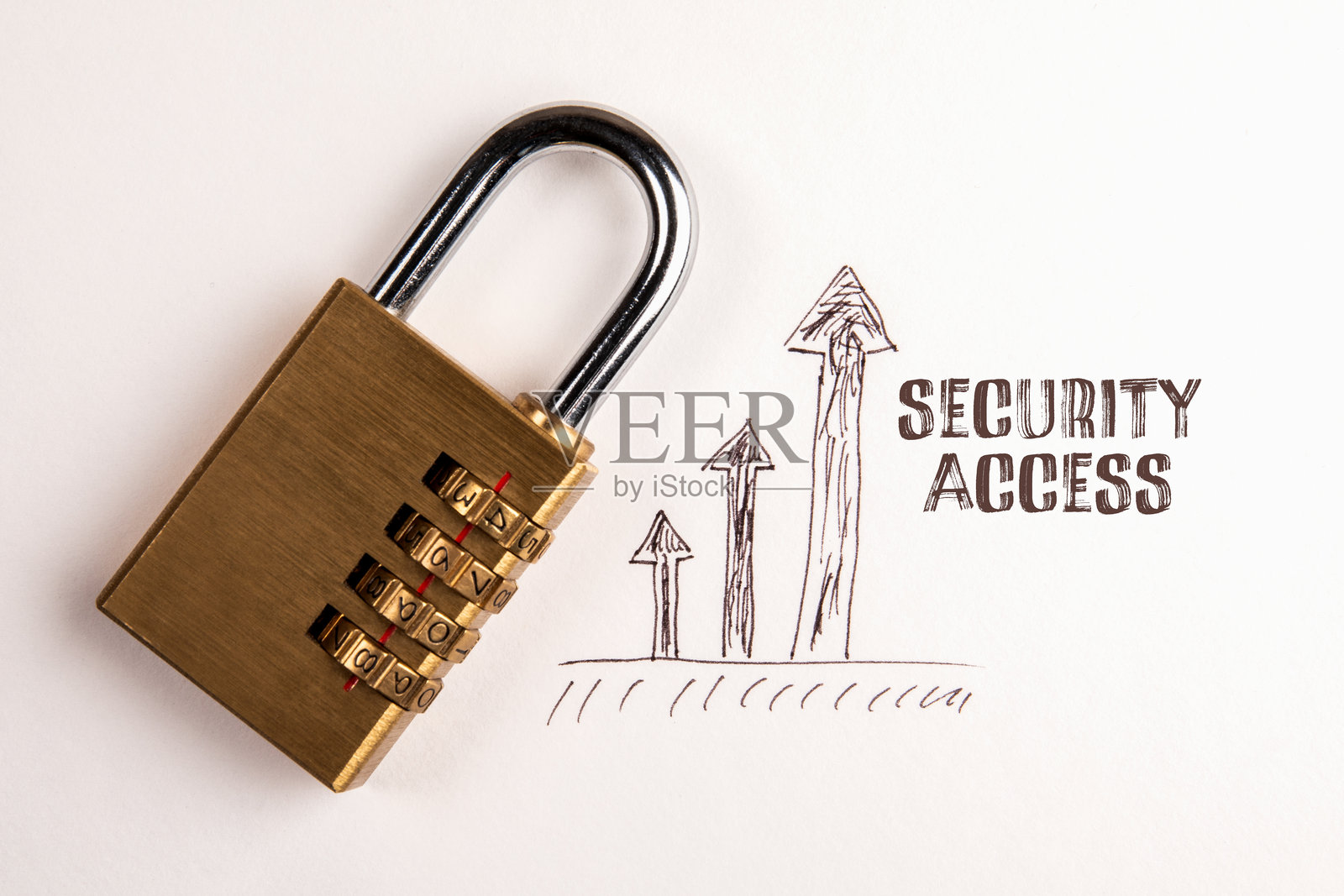 安全访问。白色背景上的密码锁照片摄影图片