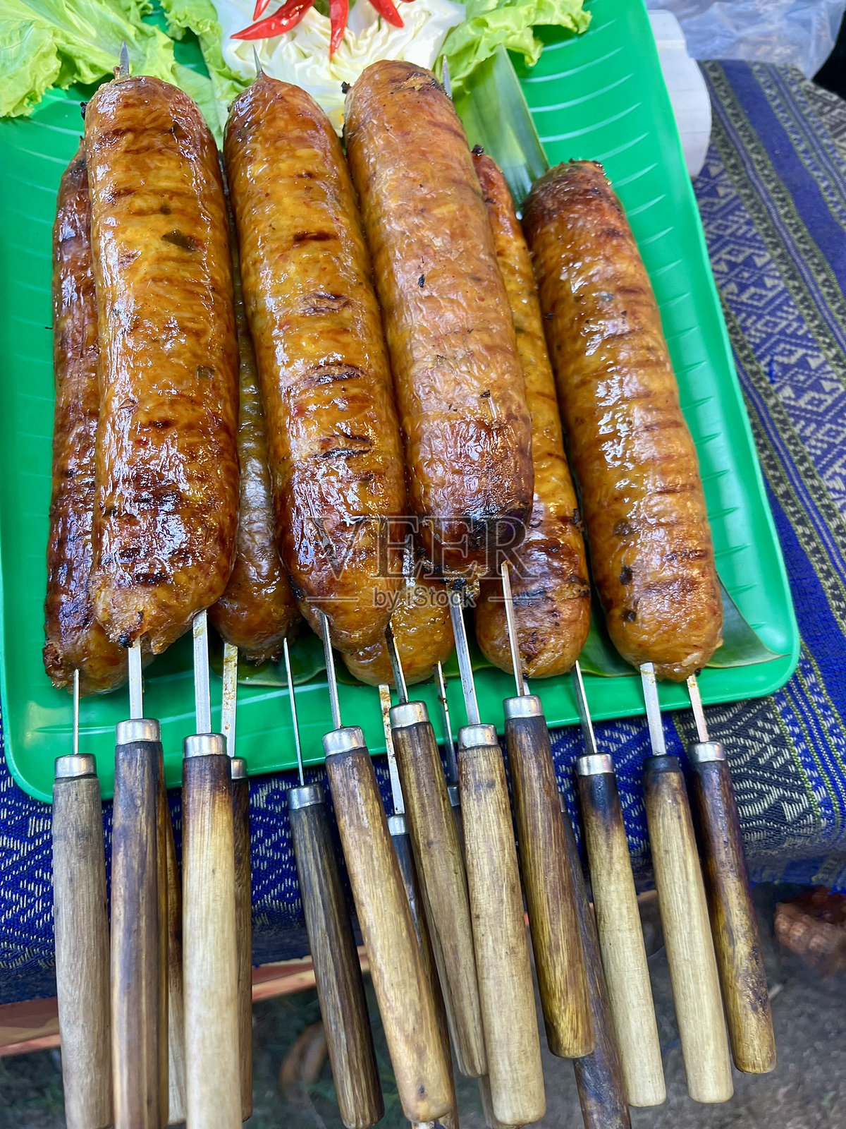 泰国 - 街头美食 - 泰式香肠配米饭照片摄影图片