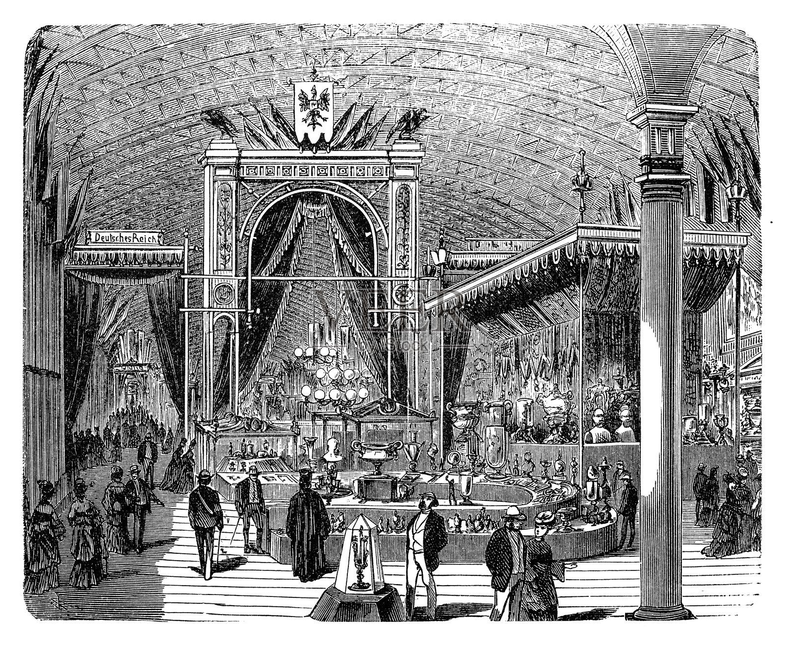 来自1873年维也纳展览的中央画廊。德意志帝国展览插画图片素材