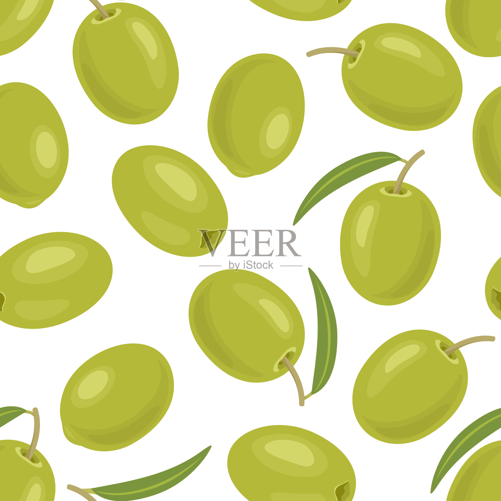 绿色橄榄无缝图案。矢量卡通平面插图。食品背景。插画图片素材