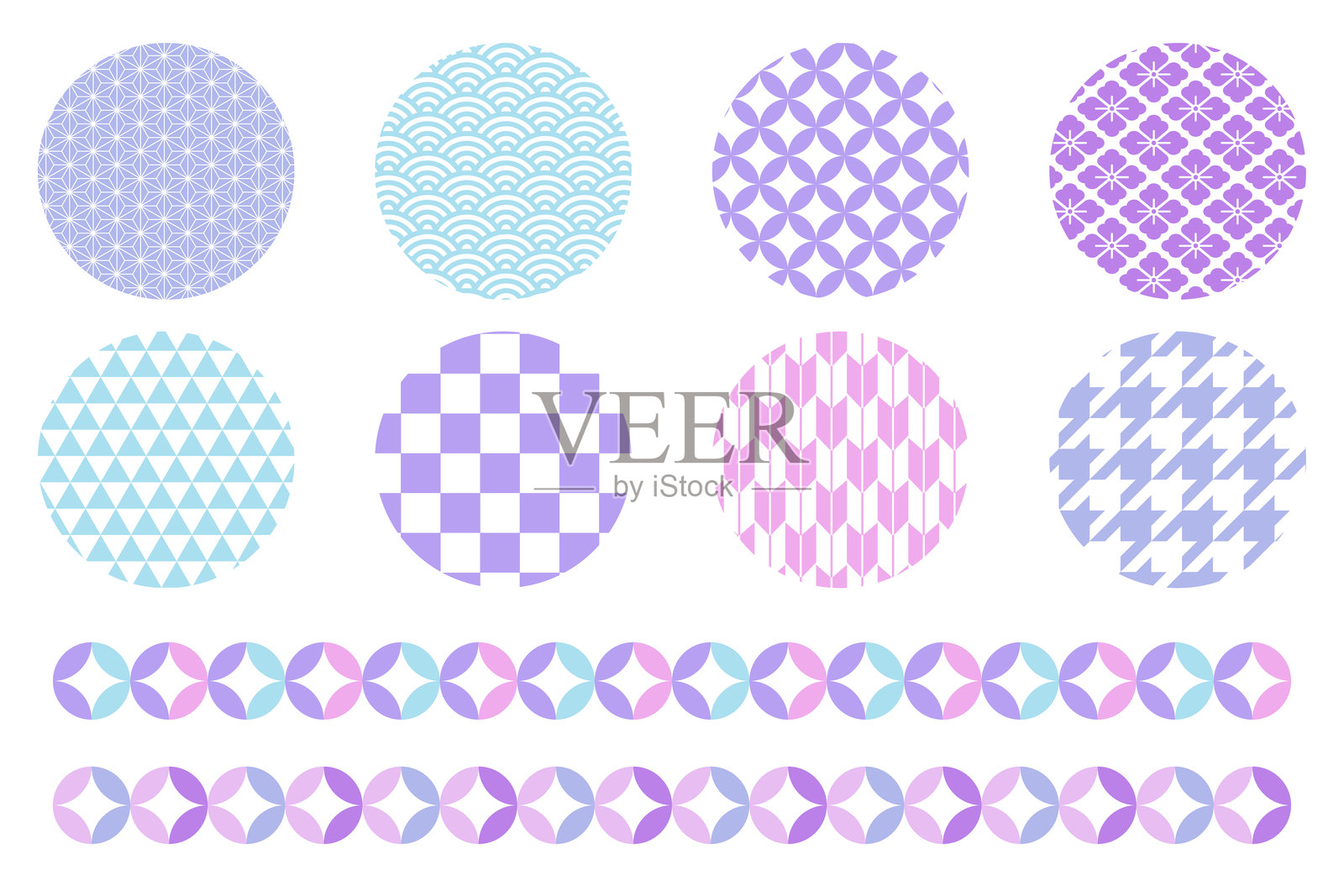 传统日本图案的多彩插图集插画图片素材