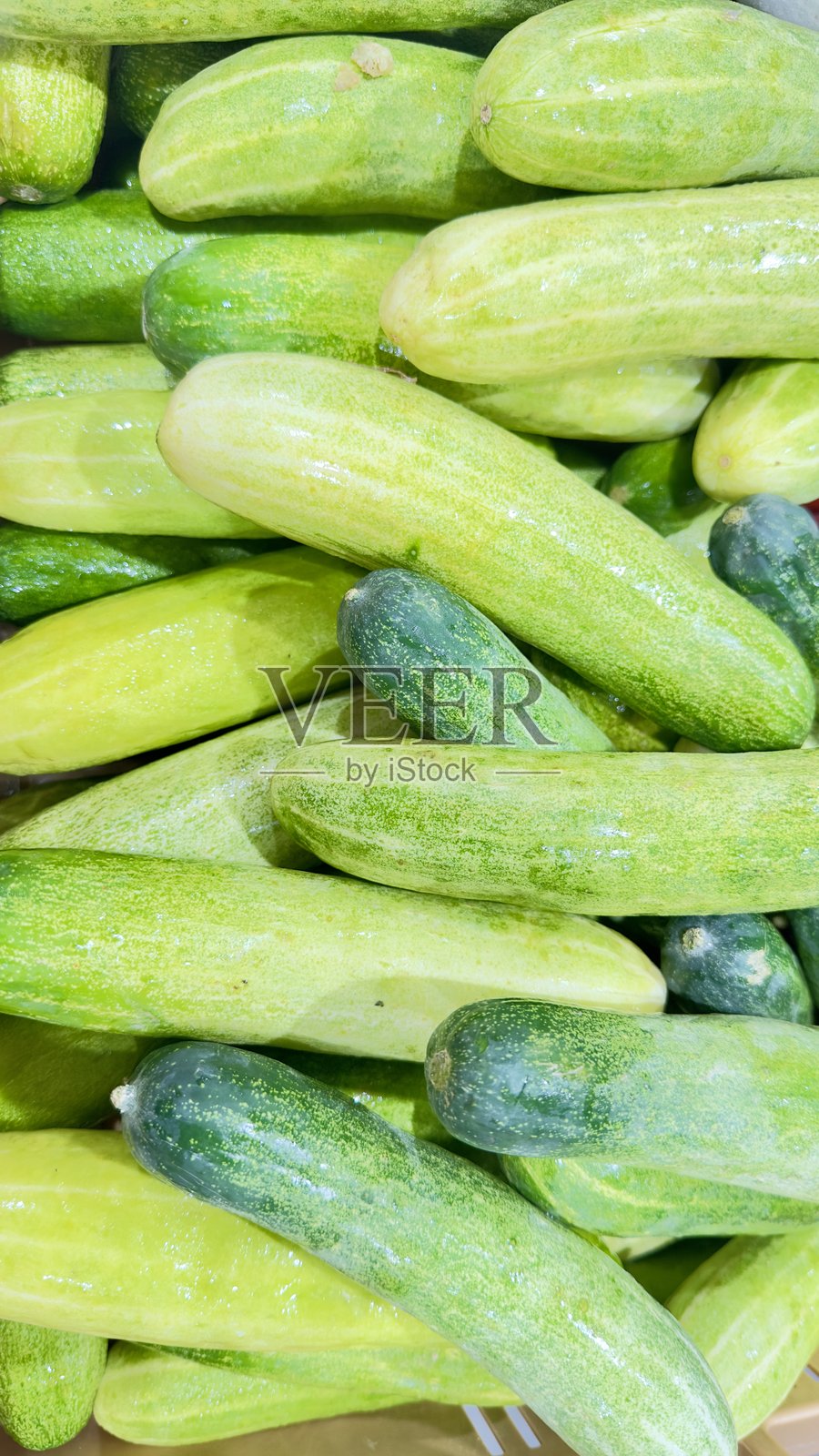 新鲜的大绿黄瓜堆成丰盛的堆，准备供人挑选，理想的食品市场库存图片，突出新鲜和品质。照片摄影图片