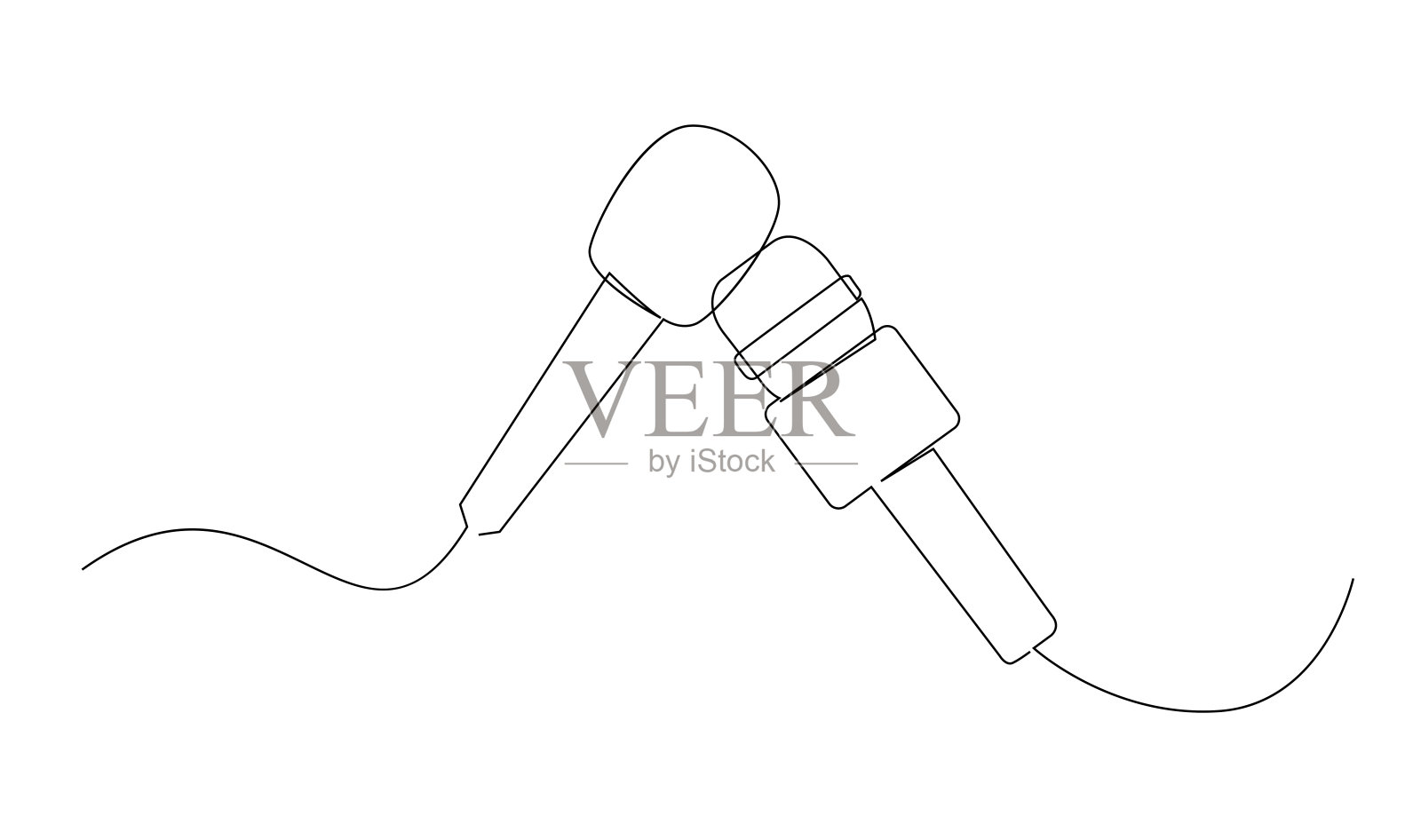 连续线条绘制的矢量有线麦克风图标插画图片素材