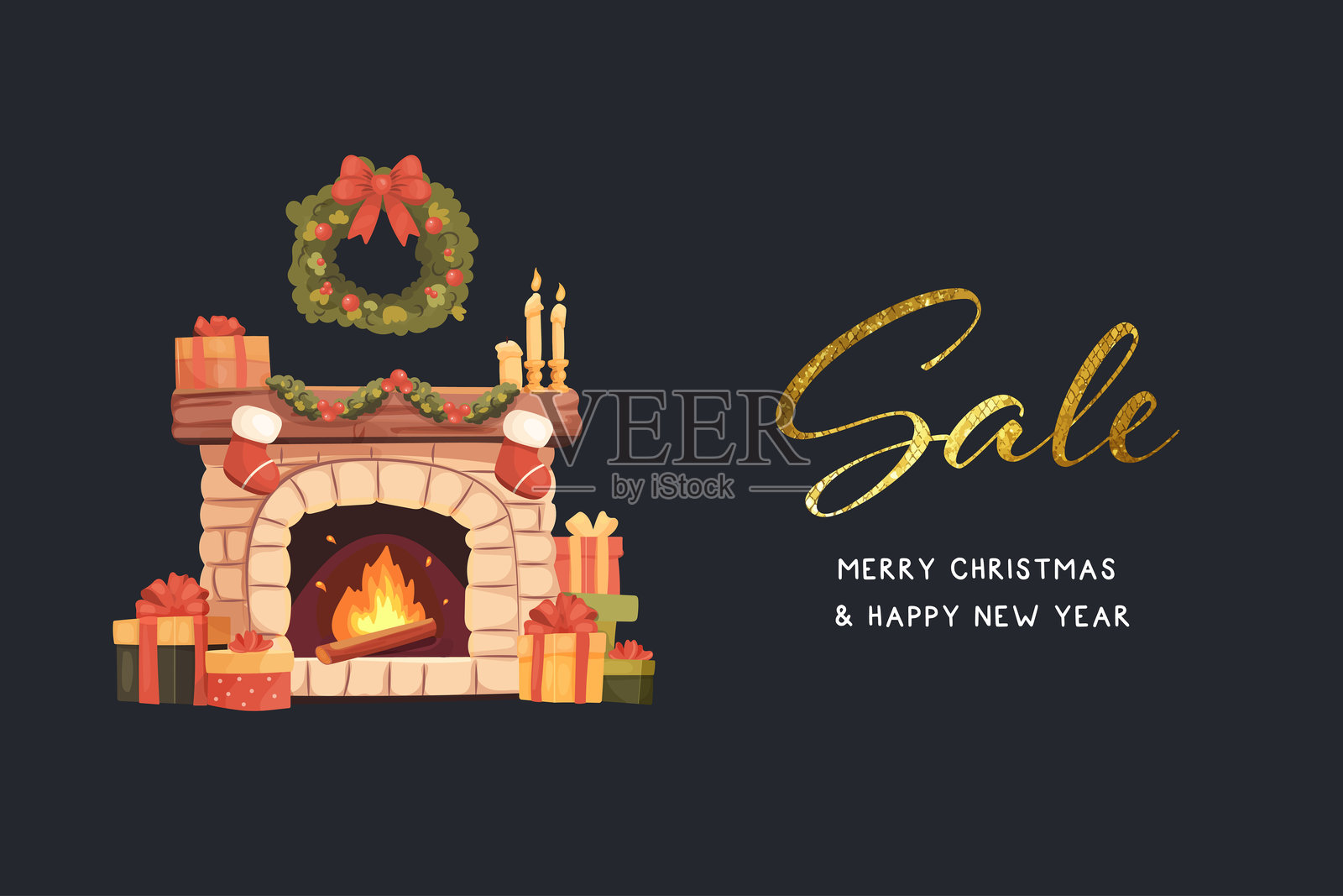 圣诞促销，带有温馨插图的横幅。矢量插图插画图片素材