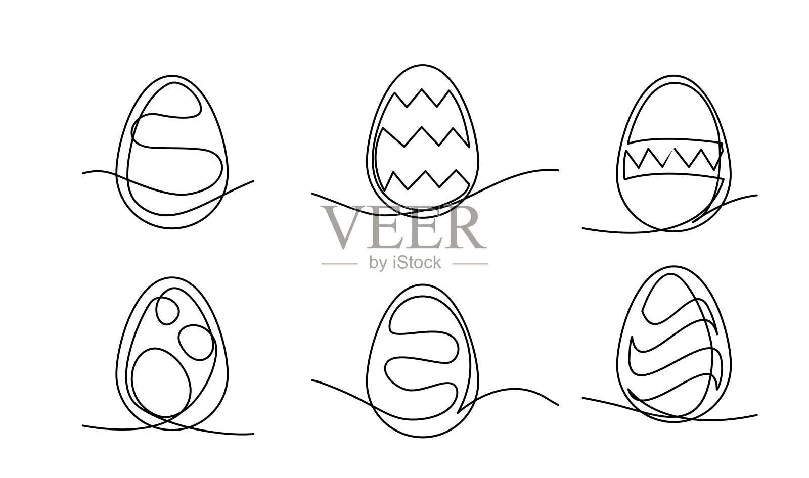 一幅连续线条绘制的复活节彩蛋插图插画图片素材