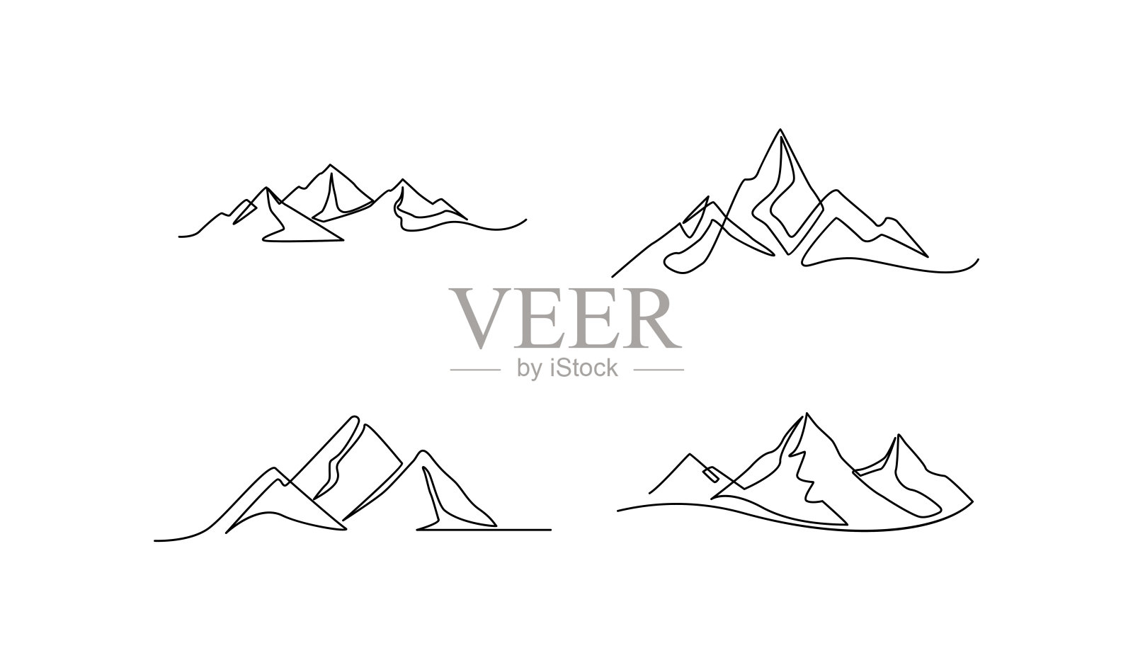 一幅连续线条绘制的山脉风景模板插画图片素材