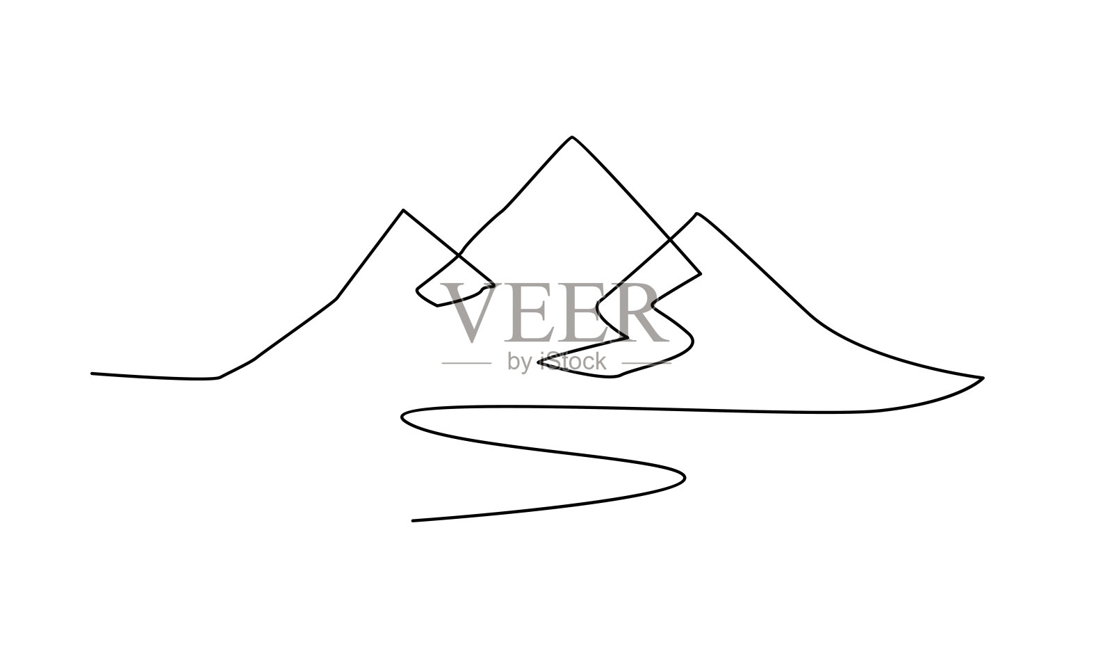 一幅连续线条绘制的山脉风景模板插画图片素材