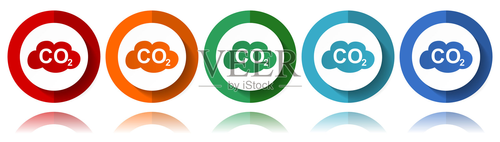 二氧化碳（CO2）矢量图标，平面图标集用于标志设计、网页设计和移动应用程序，彩色网页按钮集合，EPS 10格式插画图片素材