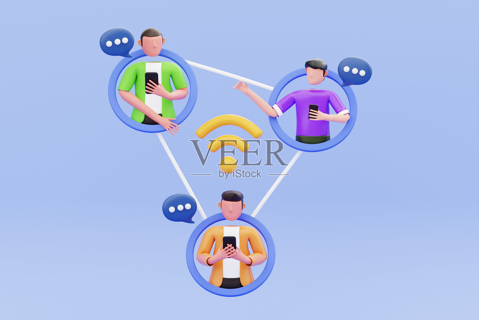 在线群聊3D插图。数字通信3D插图照片摄影图片