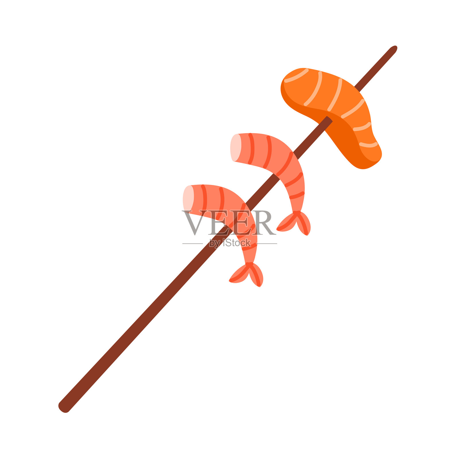 享受美味多汁的虾和三文鱼串，搭配棒子，带来美好的用餐体验插画图片素材