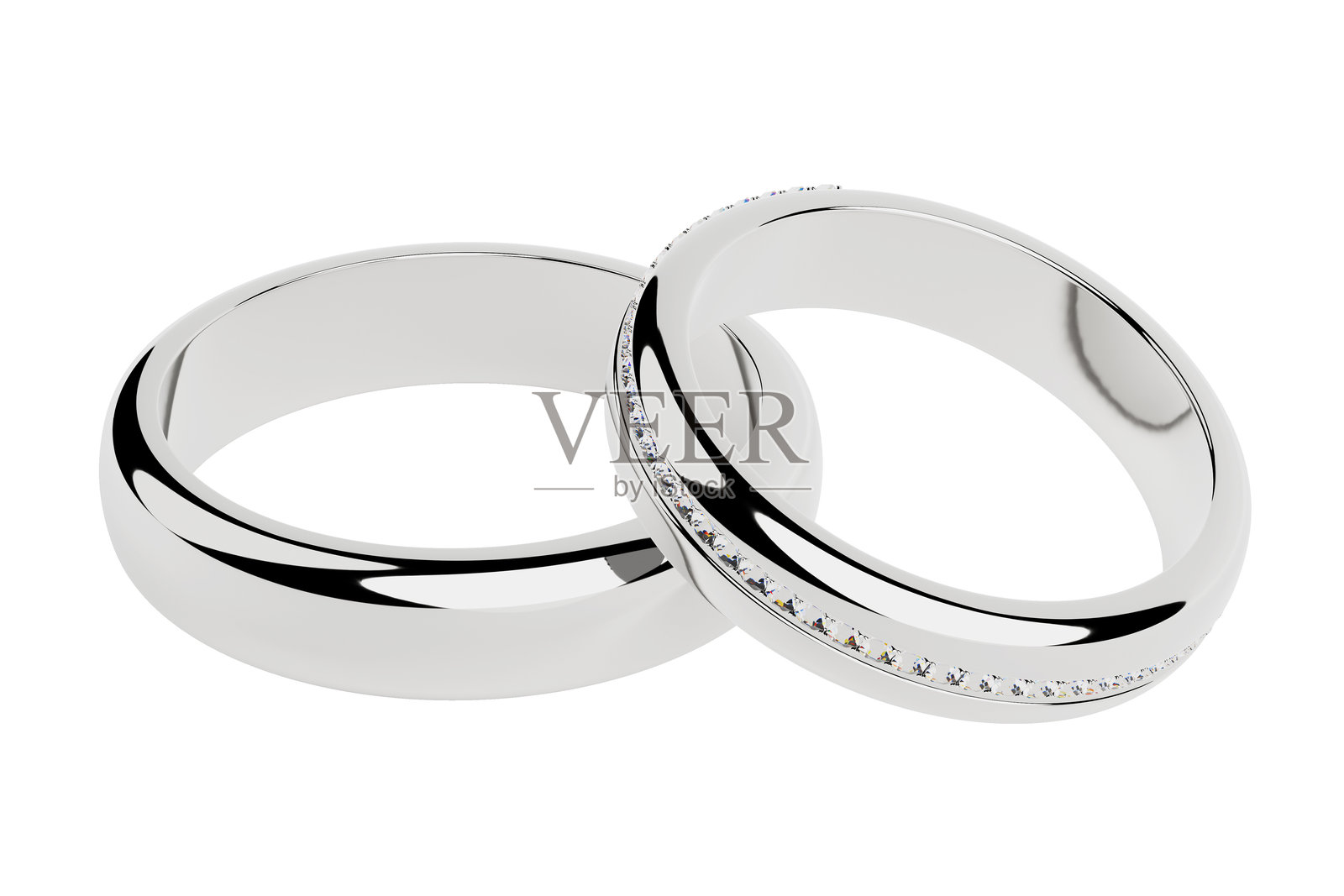 铂金婚戒和钻石戒指套装珠宝。3D渲染图照片摄影图片