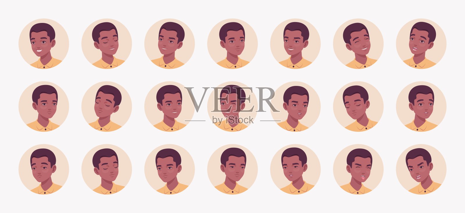 帅气的深肤色年轻男性头像，自信的肖像系列插画图片素材