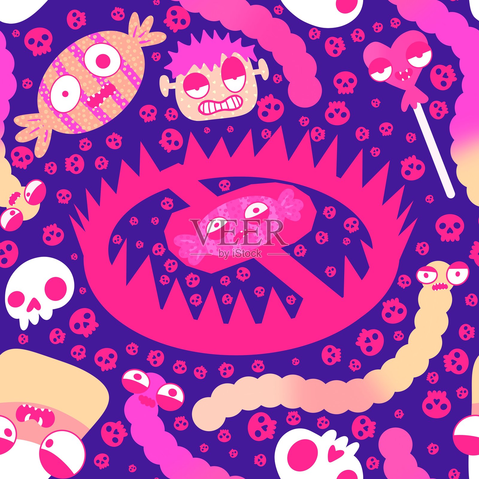 万圣节无缝糖果玉米图案，适用于面料、纺织品和包装照片摄影图片