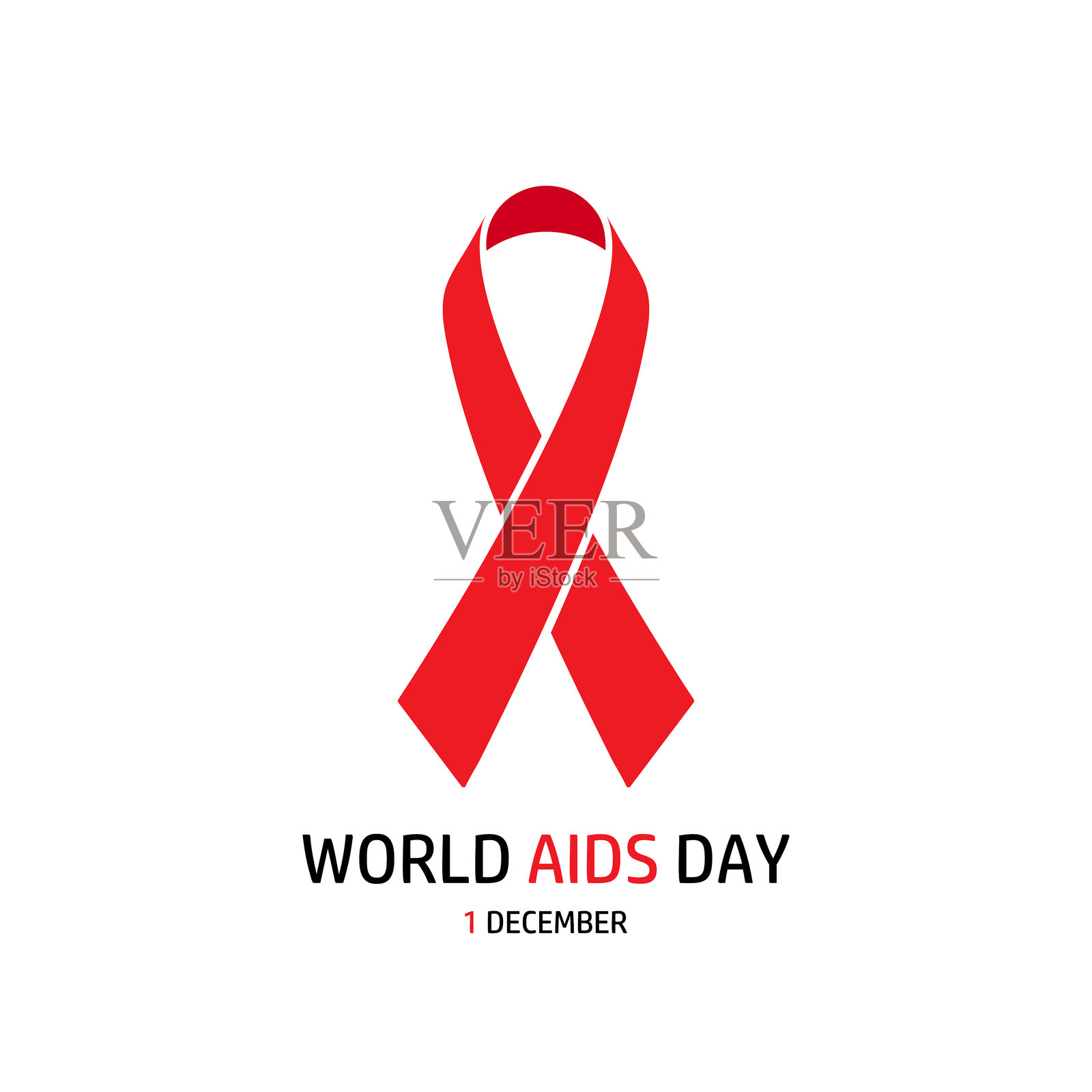 世界艾滋病日，12月1日，白色背景上的红丝带，简单的极简海报或横幅，矢量插图插画图片素材