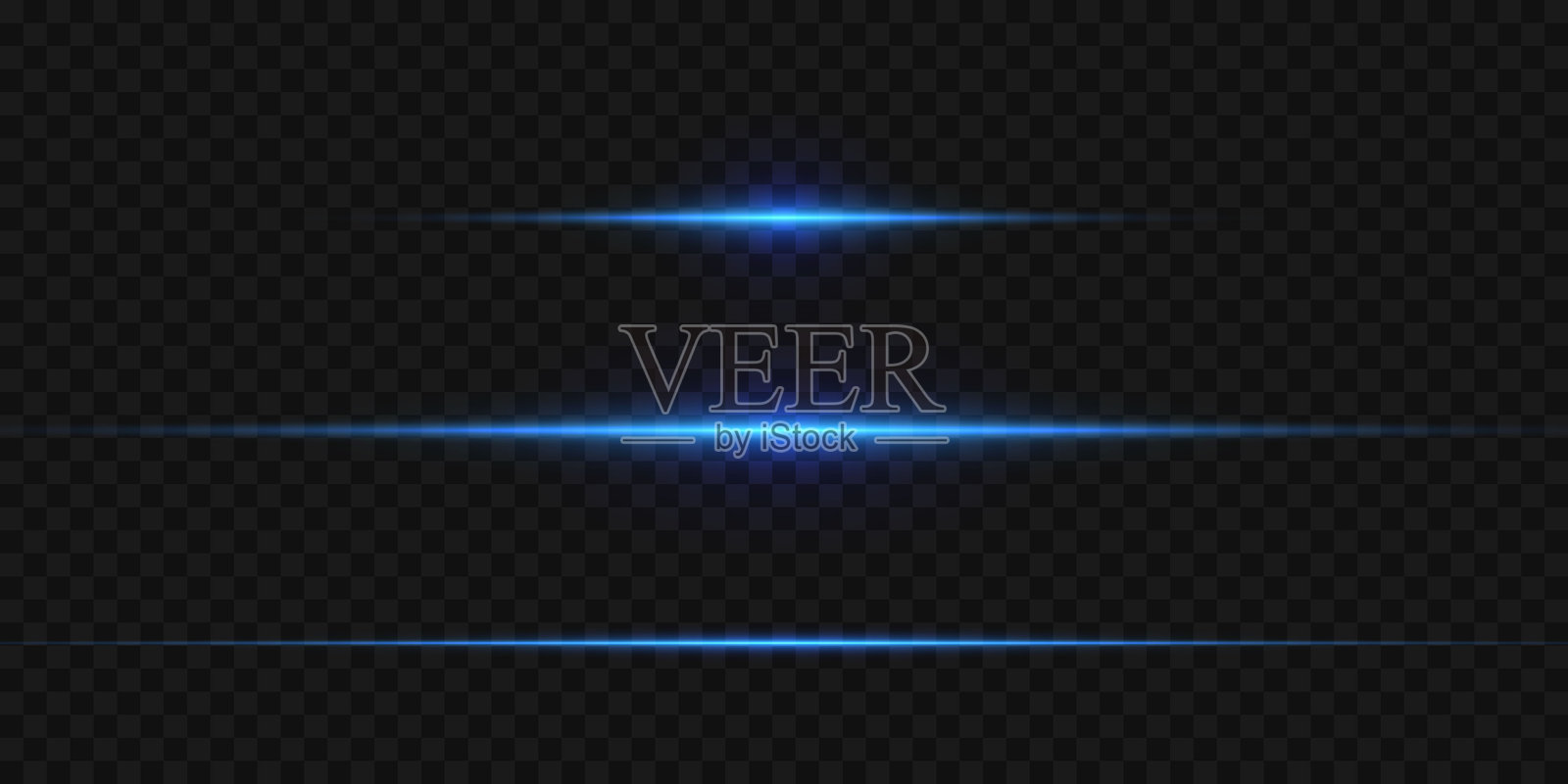 蓝光效果，水平线，光束闪烁。透明背景。插画图片素材