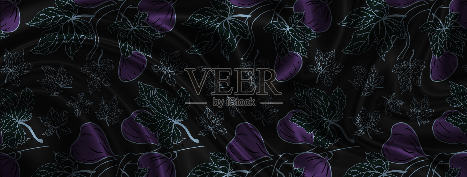 黑色背景上的无花果叶和水果横幅 - 矢量插图照片摄影图片