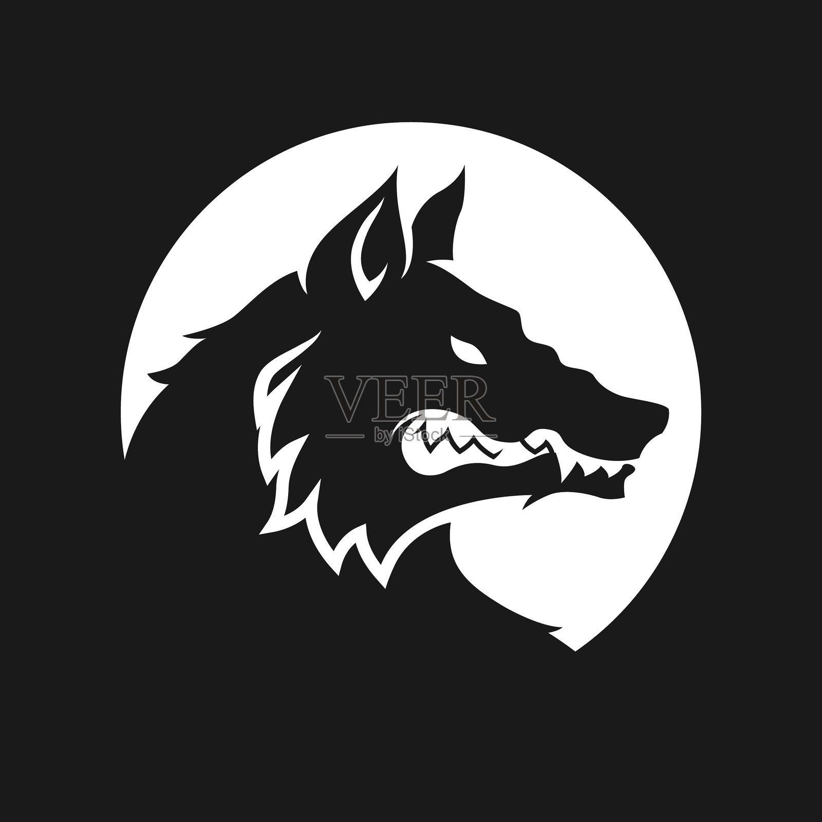 狼、狼人、狗头轮廓 - 负空间剪切的矢量狼或狗图标、标志、贴纸、徽章、纹身插画图片素材