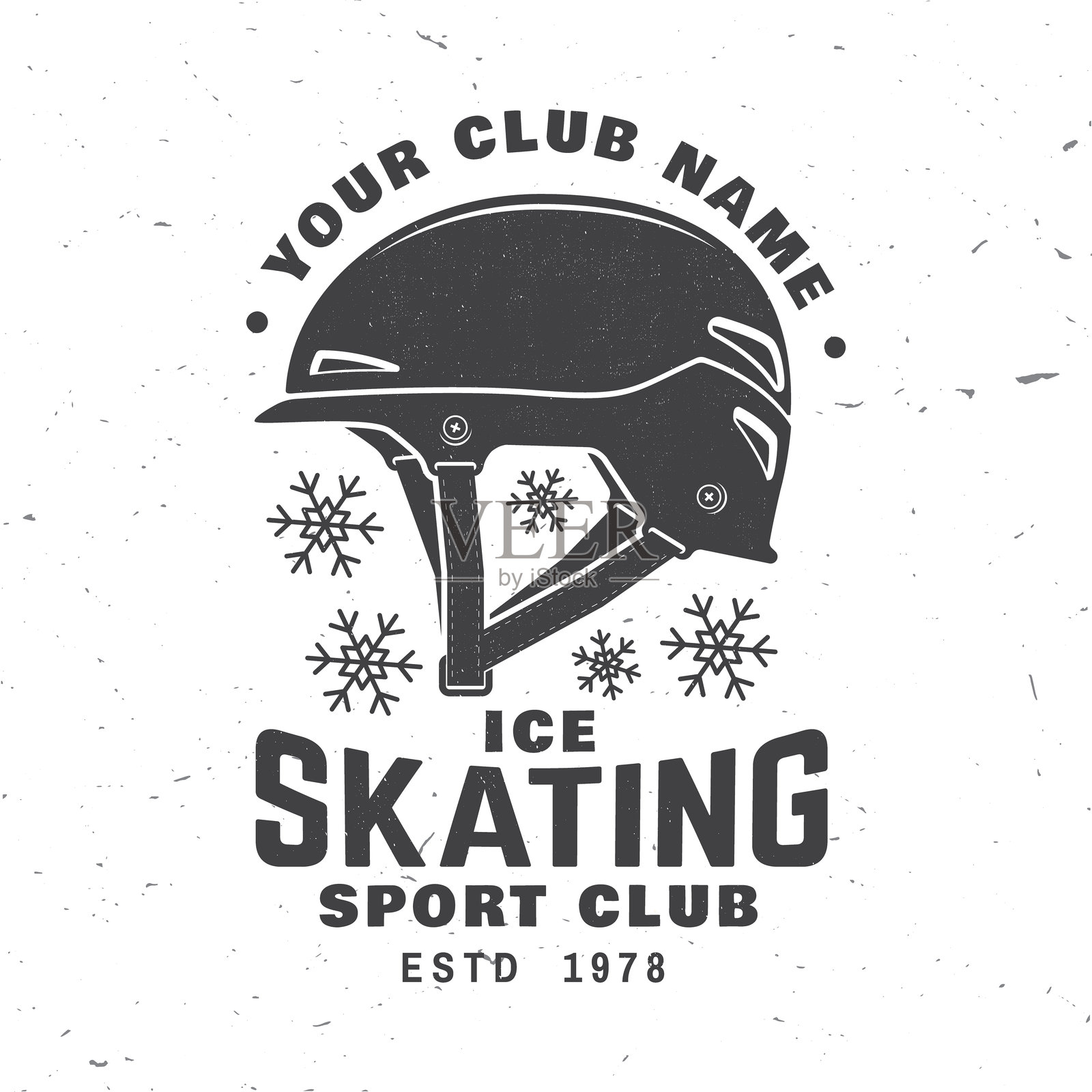 冰上滑冰俱乐部标志，徽章设计。适用于衬衫或标志的概念，印刷、印章或带头盔的滑冰T恤。冬季运动。矢量插图。插画图片素材