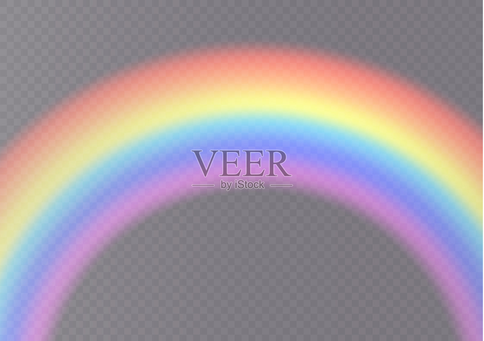 彩虹。透明背景上的彩虹和雨滴图标。大型矢量图集。水晶闪烁着彩虹般的光芒。多彩的光效。照片摄影图片